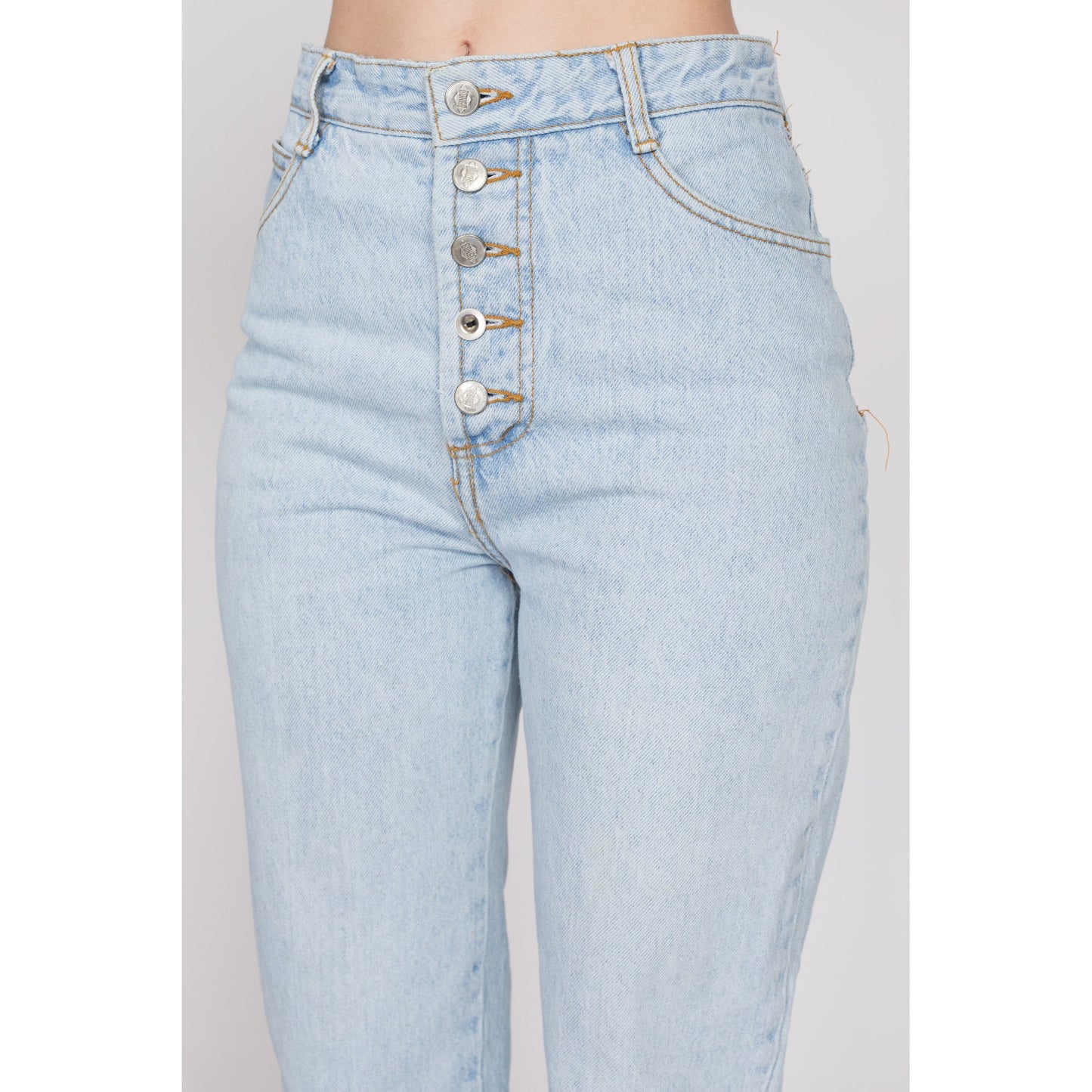Small 90s Bongo Light Wash Button Fly Jeans 27" | Vintage High Waisted Denim Slim Fit Tapered Leg Mom Jeans