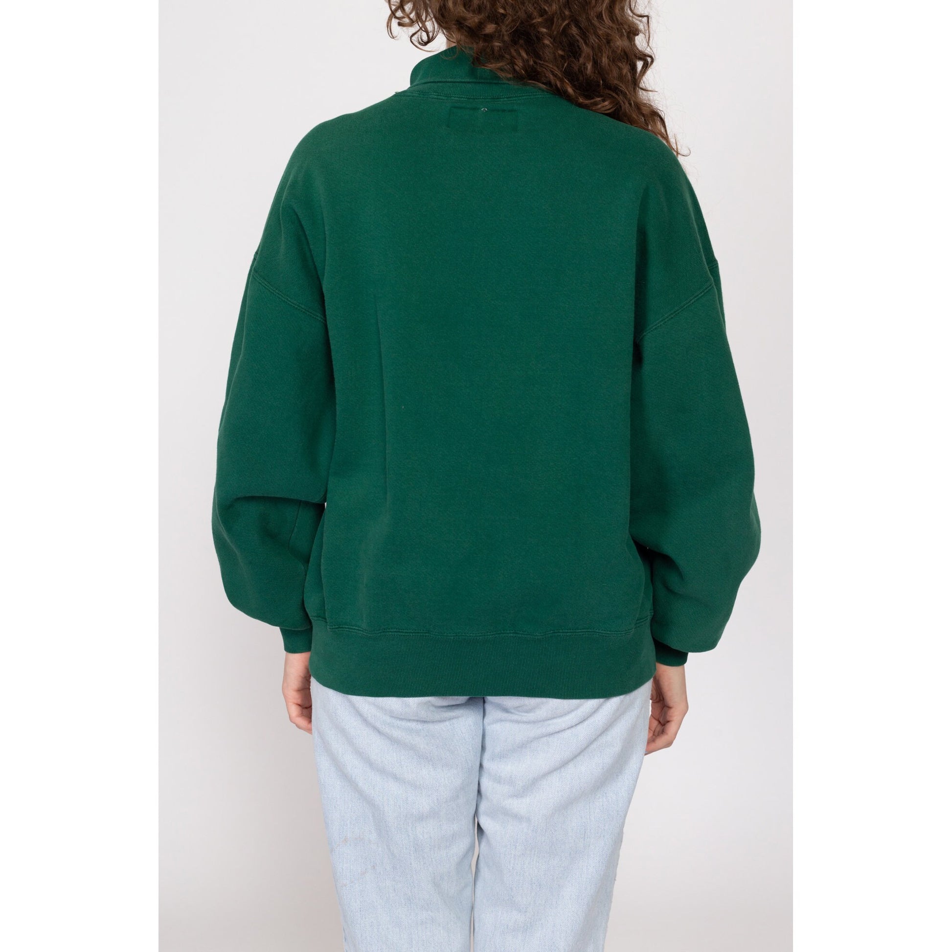 XL 90s Green Turtleneck V Stitch Sweatshirt | Vintage Russell Athletic Unisex Plain Pullover