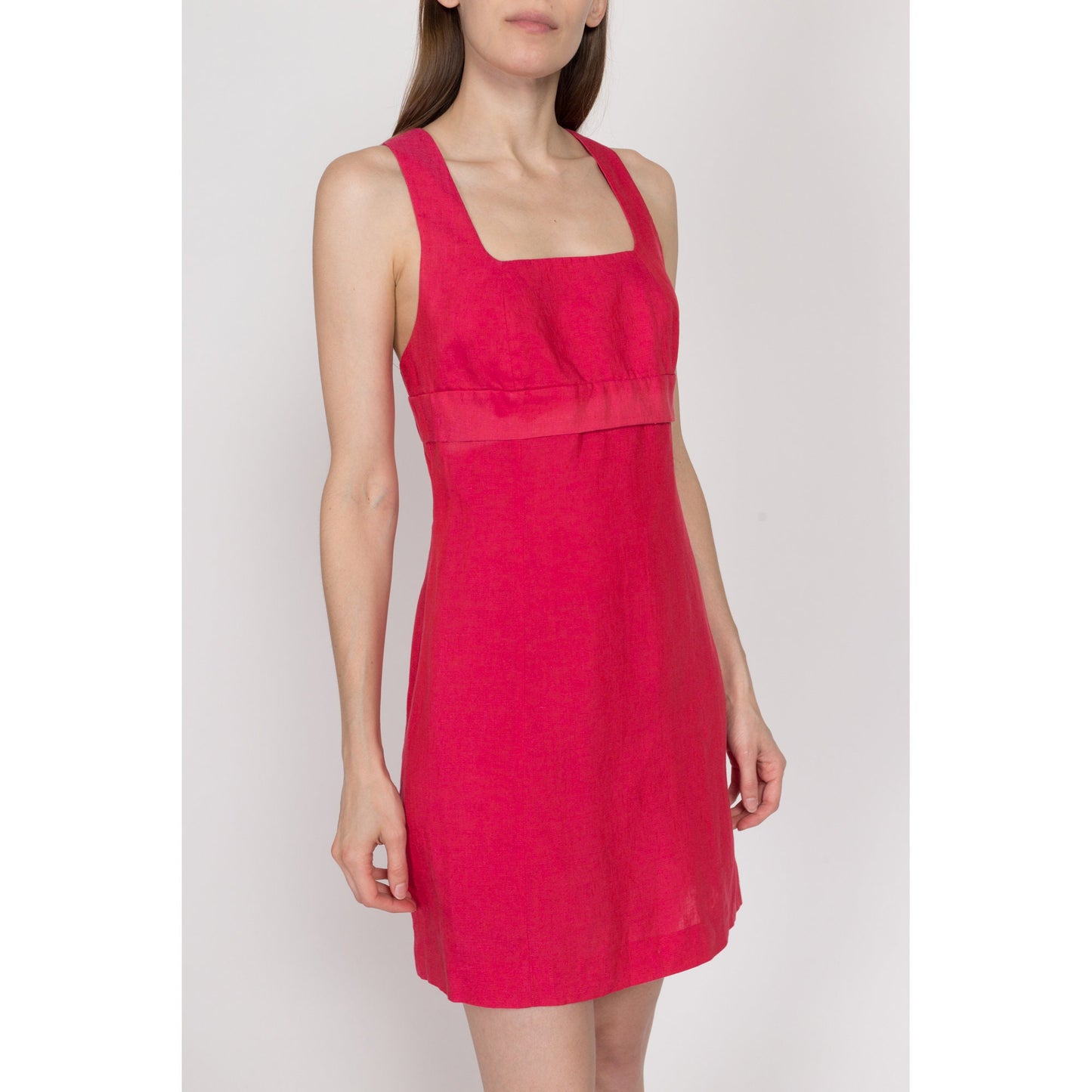 XS 90s Tara Jarmon Hot Pink Linen Mini Dress | Vintage French Low Back Fitted Sleeveless Cocktail Party Dress