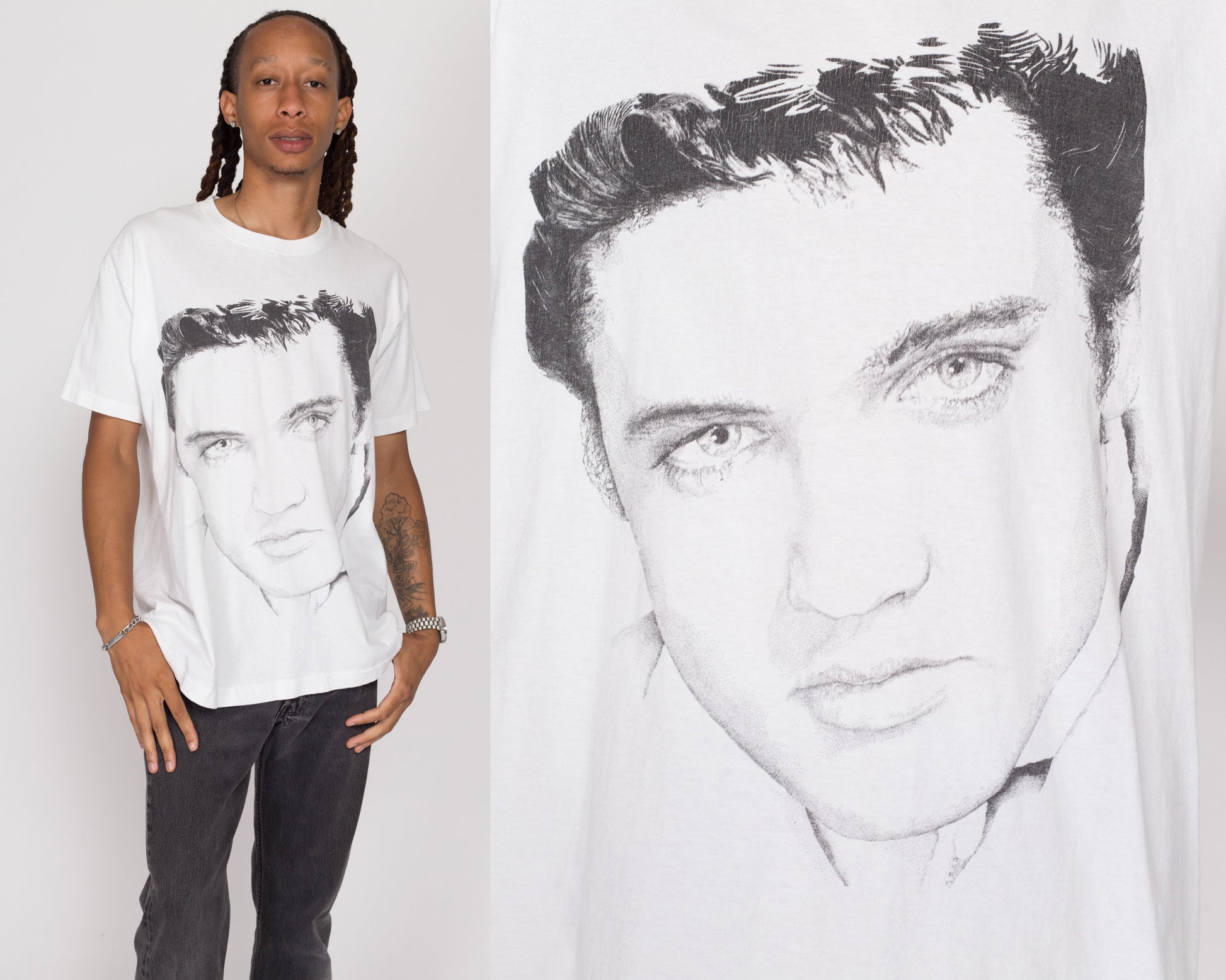 XL 90s Elvis Presley Big Print T Shirt | Vintage White Face Graphic Music Tee