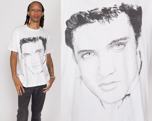 XL 90s Elvis Presley Big Print T Shirt | Vintage White Face Graphic Music Tee
