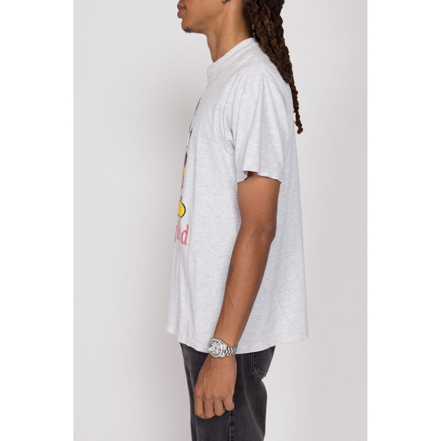 Medium 90s Mickey Mouse Disneyland T Shirt | Vintage Heather Grey Disney Cartoon Graphic Tee