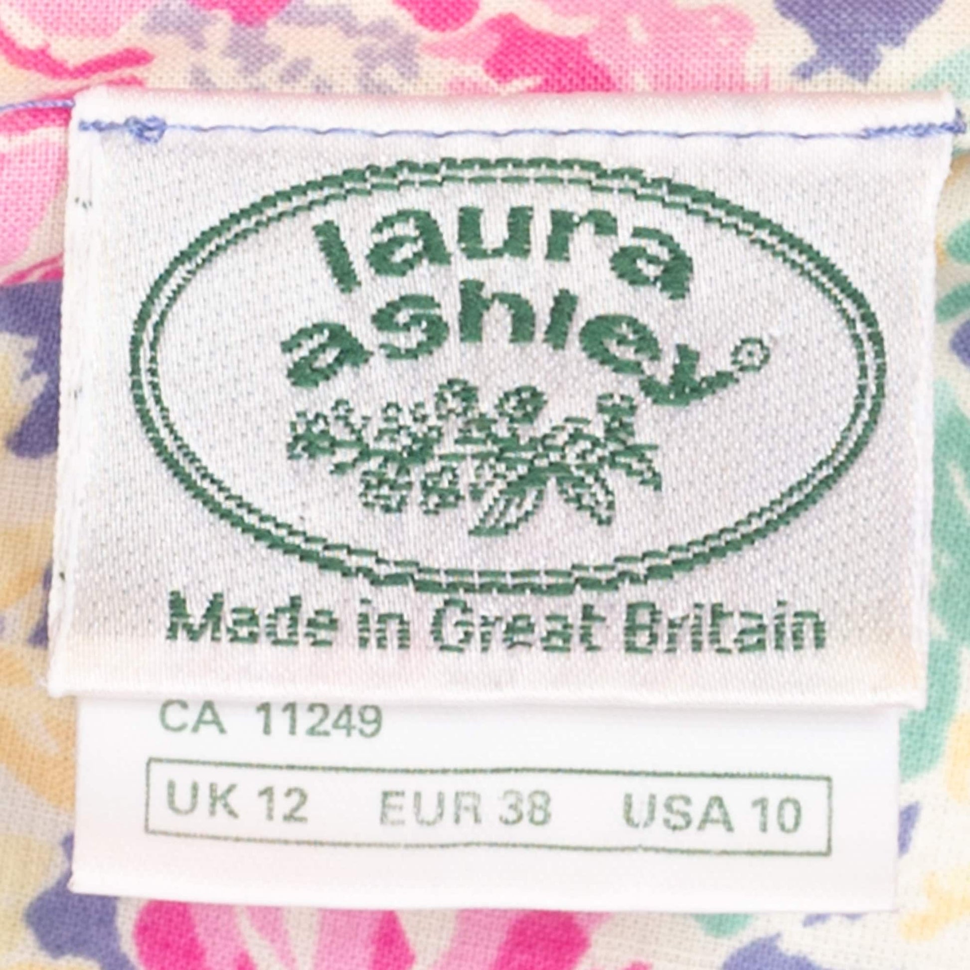 Medium 80s Laura Ashley Floral Fit & Flare Midi Dress | Vintage Pink Blue Puff Sleeve Retro Cotton Sundress