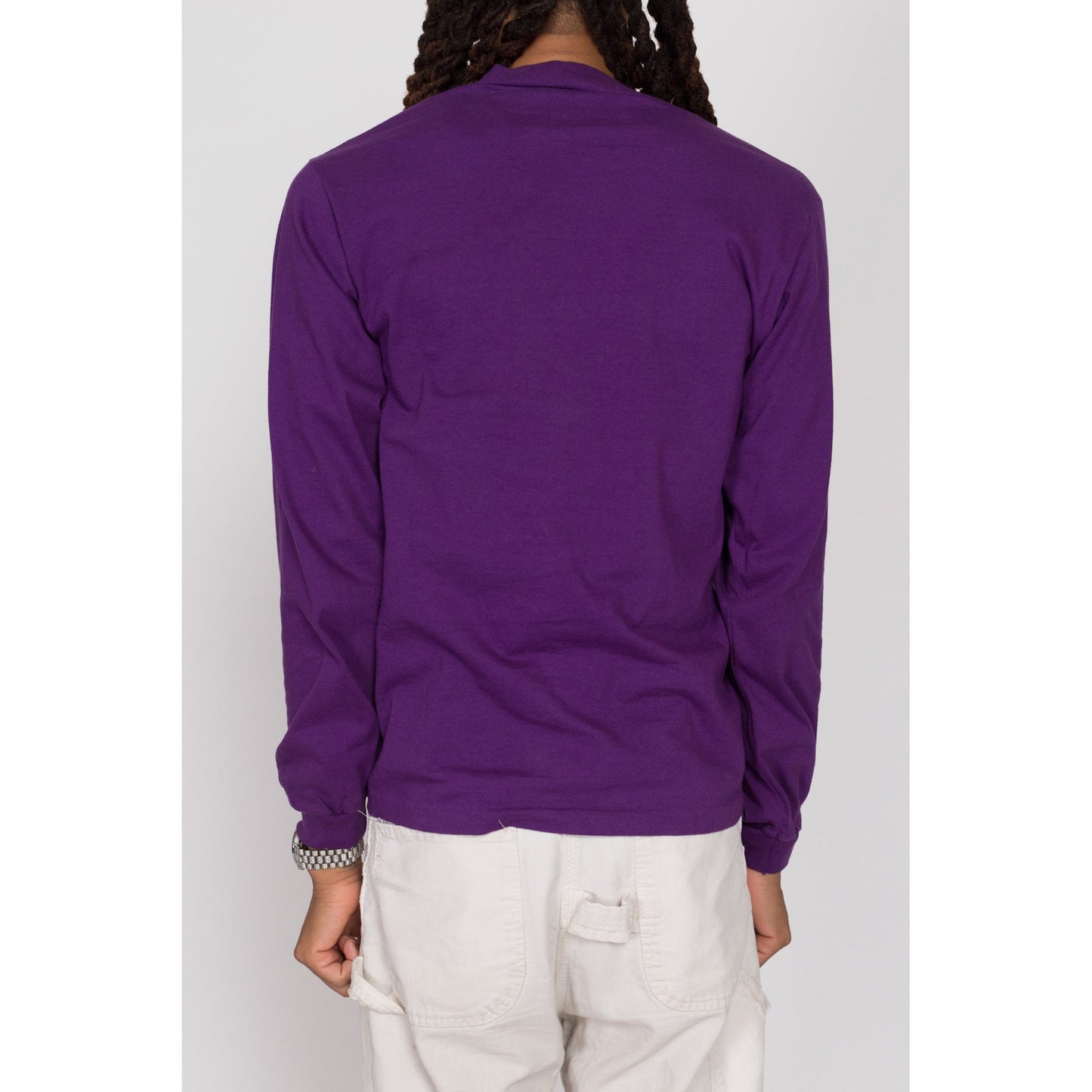 Medium 90s Levi's "Button Your Fly" Long Sleeve T Shirt | Vintage Purple Levis Graphic High Crew Neck Tee