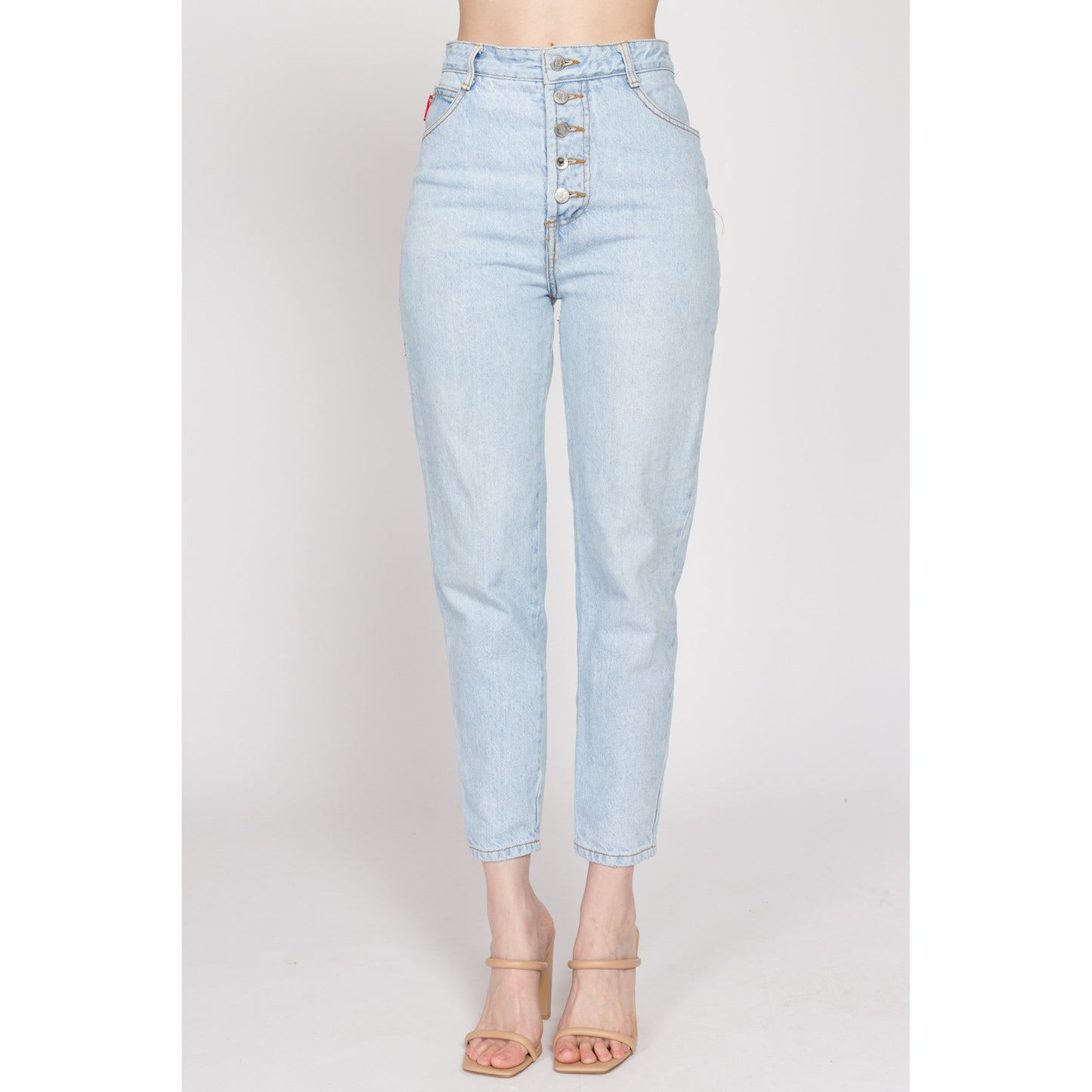 Small 90s Bongo Light Wash Button Fly Jeans 27" | Vintage High Waisted Denim Slim Fit Tapered Leg Mom Jeans