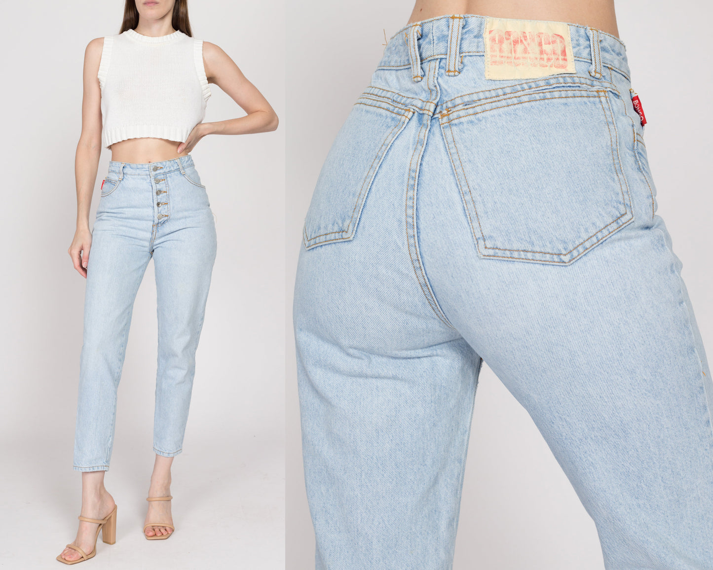Small 90s Bongo Light Wash Button Fly Jeans 27" | Vintage High Waisted Denim Slim Fit Tapered Leg Mom Jeans