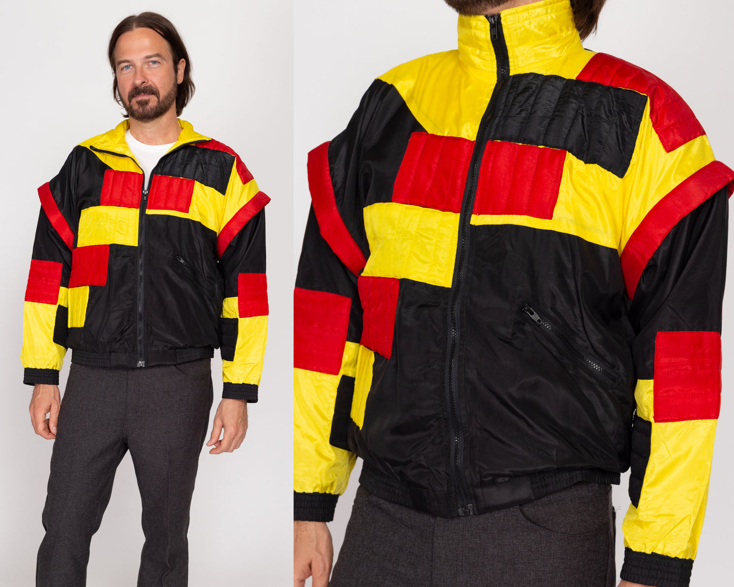 Medium 90s Color Block Zip-Off Sleeve Jacket | Vintage Convertible Vest Windbreaker Jacket