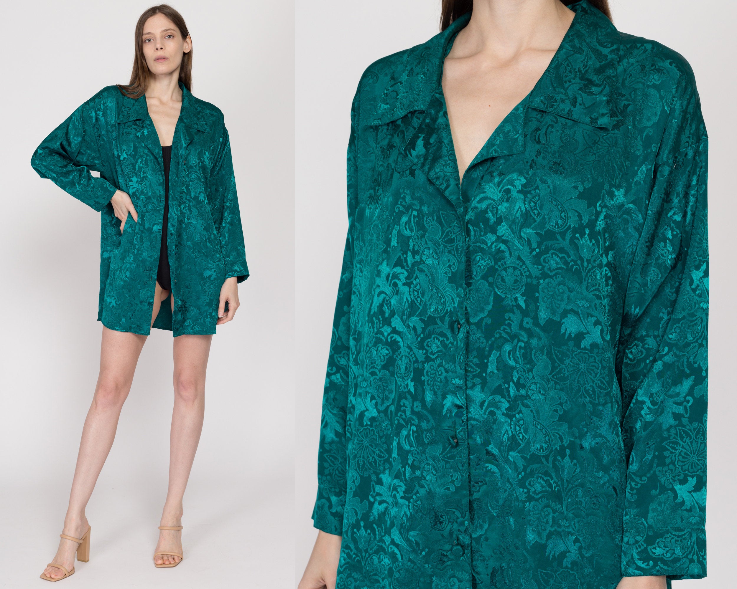 Small 90s Victoria&#39;s Secret Emerald Green Satin Pajama Top