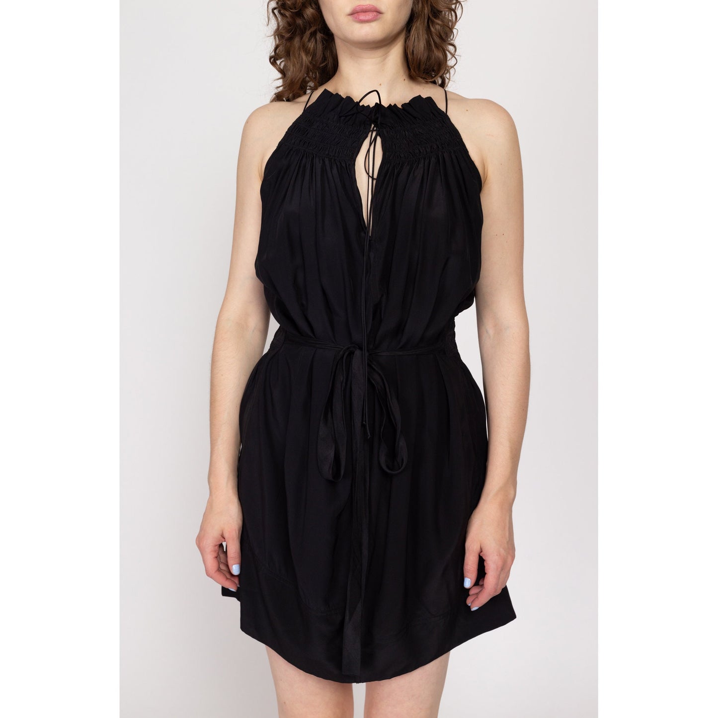 XS-Med Y2K Marc Jacobs Black Silk Mini Dress | Vintage Keyhole Neck Cocktail Party Dress