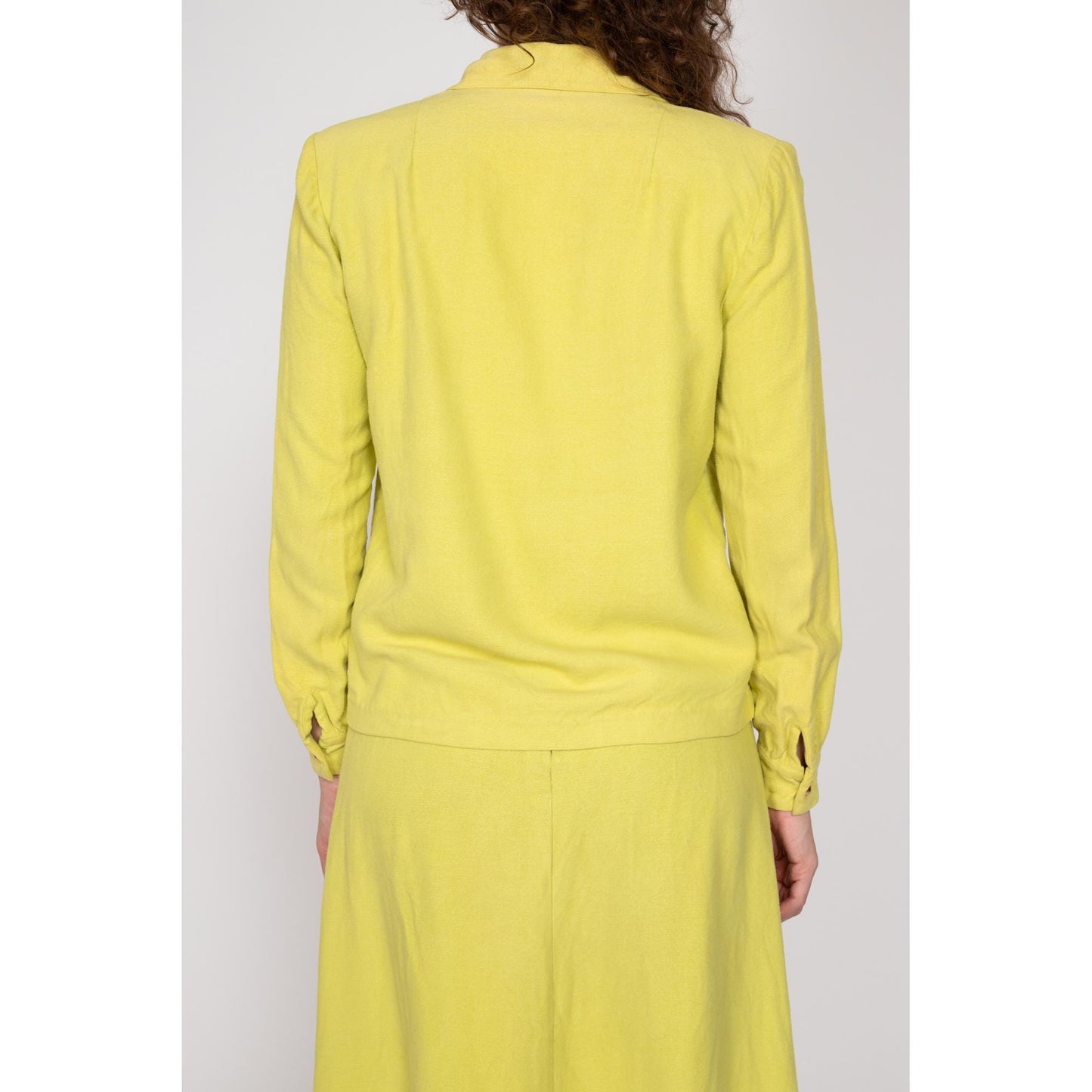 Small 1940s Chartreuse Jackshirt & Midi Skirt Set 25.5" | Vintage 40s Matching Two Piece Suit Outfit