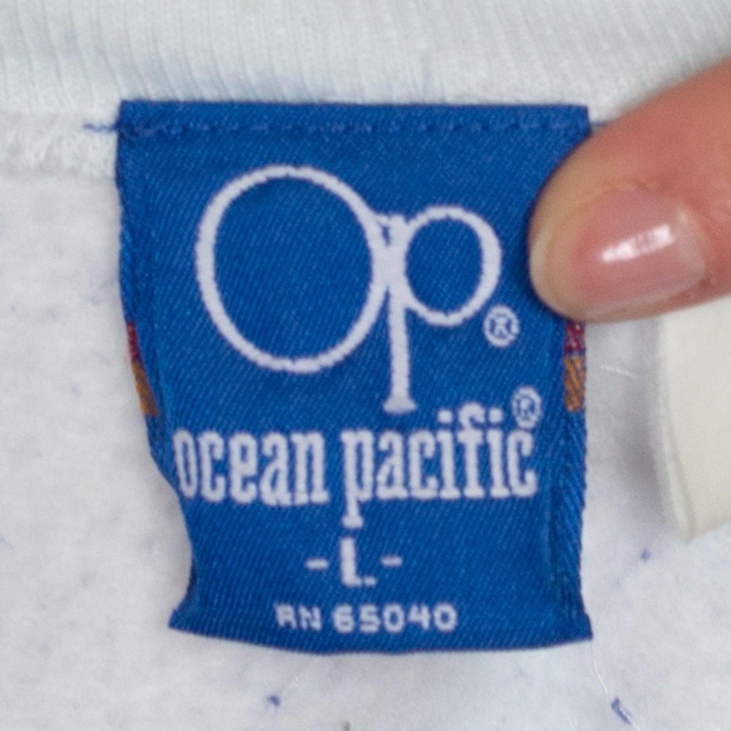 Large 80s Ocean Pacific Surf Sweatshirt | Vintage OP Blue Surfer Graphic Crewneck Pocket Pullover