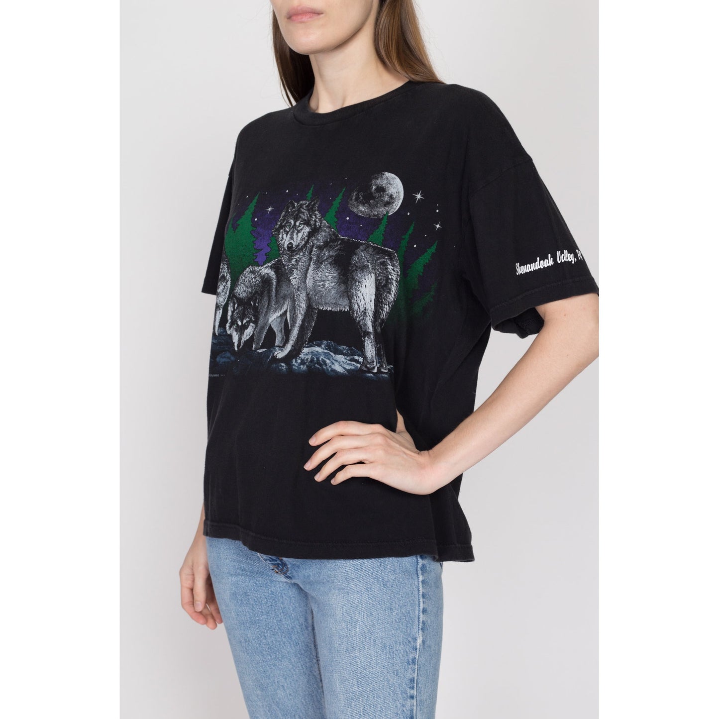 Large 90s Black Wolf T Shirt | Vintage Graphic Animal Wildlife Print Tee