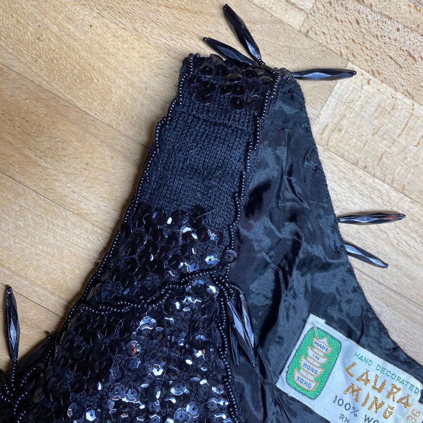 Sm-Med 1950s Black Beaded Tassel Top | Retro Vintage 50s 60s Glam Sequin Sleeveless Tank
