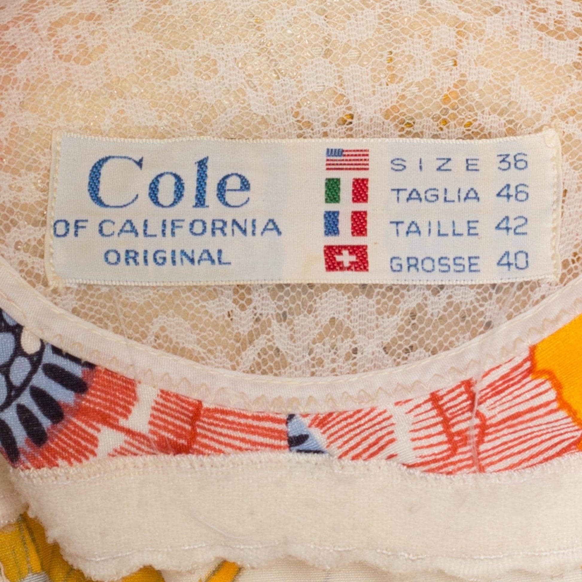 Small 60s 70s Cole Of California Floral One Piece Swimsuit | Vintage Low Back Halter Neck Bathing Suit