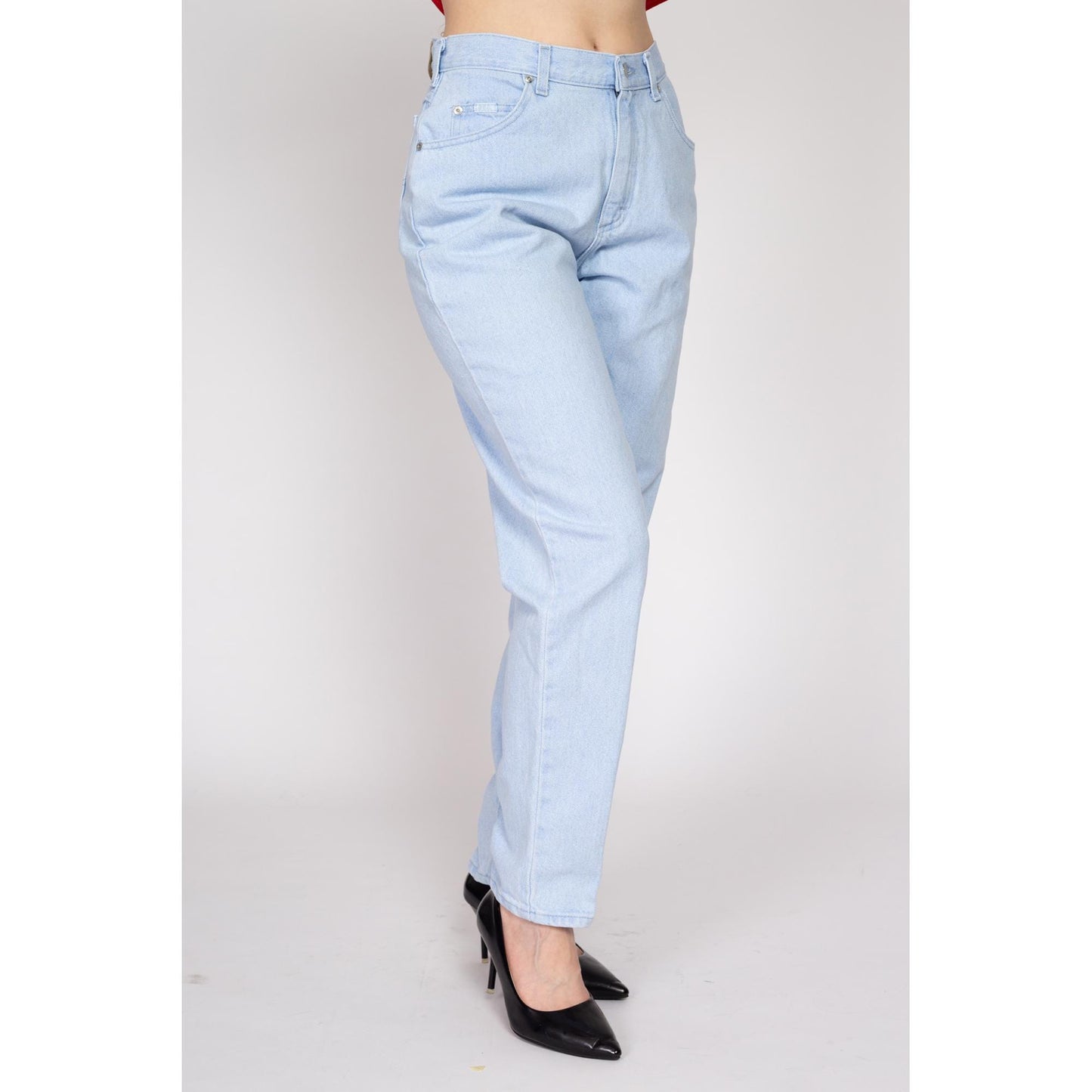 Medium 90s Lee High Waisted Light Wash Jeans 29" | Vintage Denim Tapered Leg Mom Jeans