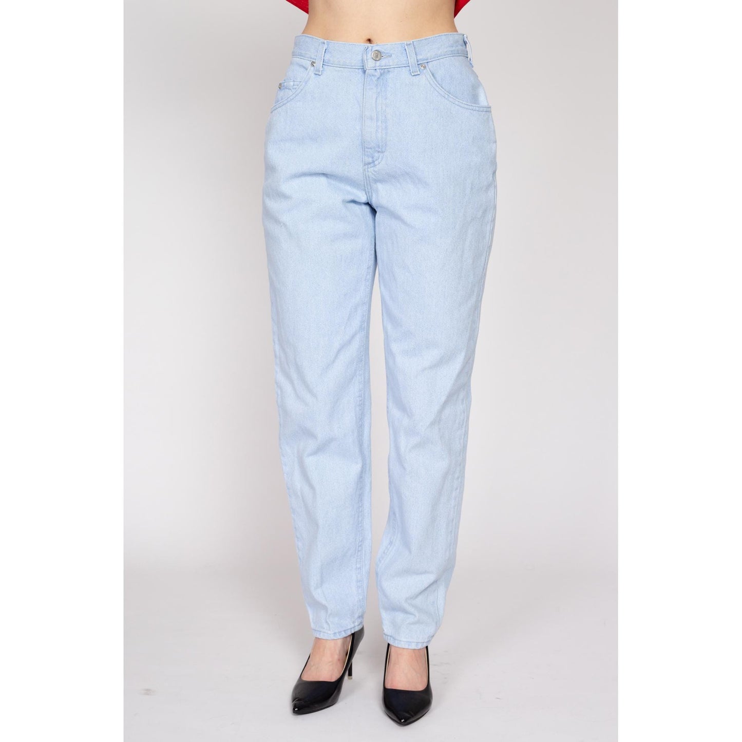 Medium 90s Lee High Waisted Light Wash Jeans 29" | Vintage Denim Tapered Leg Mom Jeans