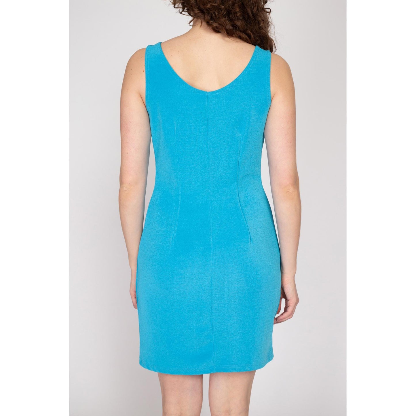 Medium 90s Blue Mini Bodycon Tank Dress | Vintage Sleeveless Slinky Grunge Dress