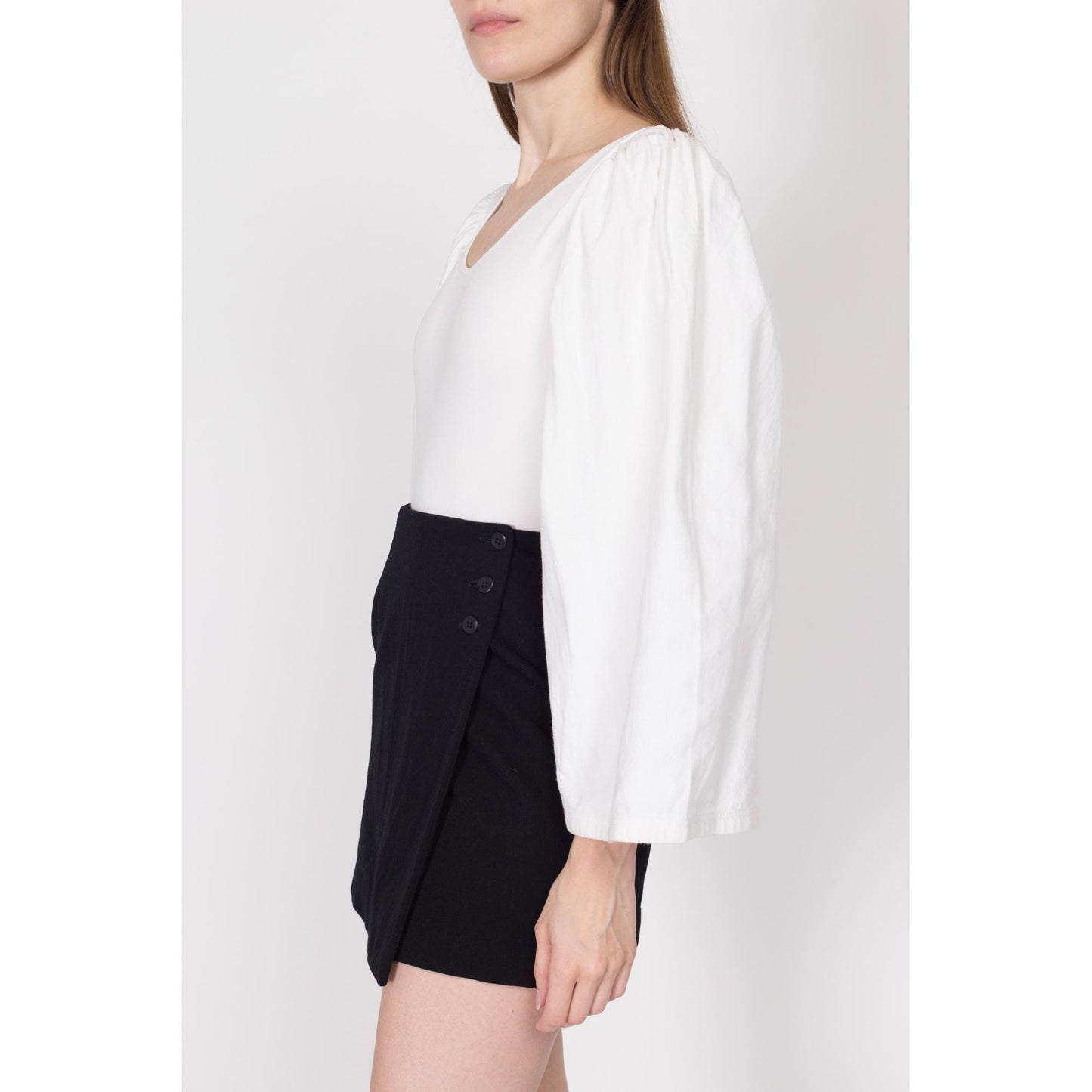 XS 90s White Bell Sleeve Leotard Bodysuit | Vintage Ballet Dancer Scoop Neck Costume Top