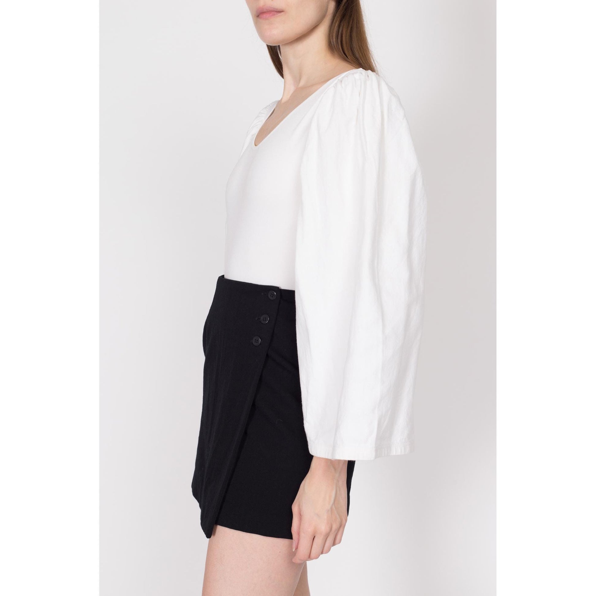 XS 90s White Bell Sleeve Leotard Bodysuit | Vintage Ballet Dancer Scoop Neck Costume Top