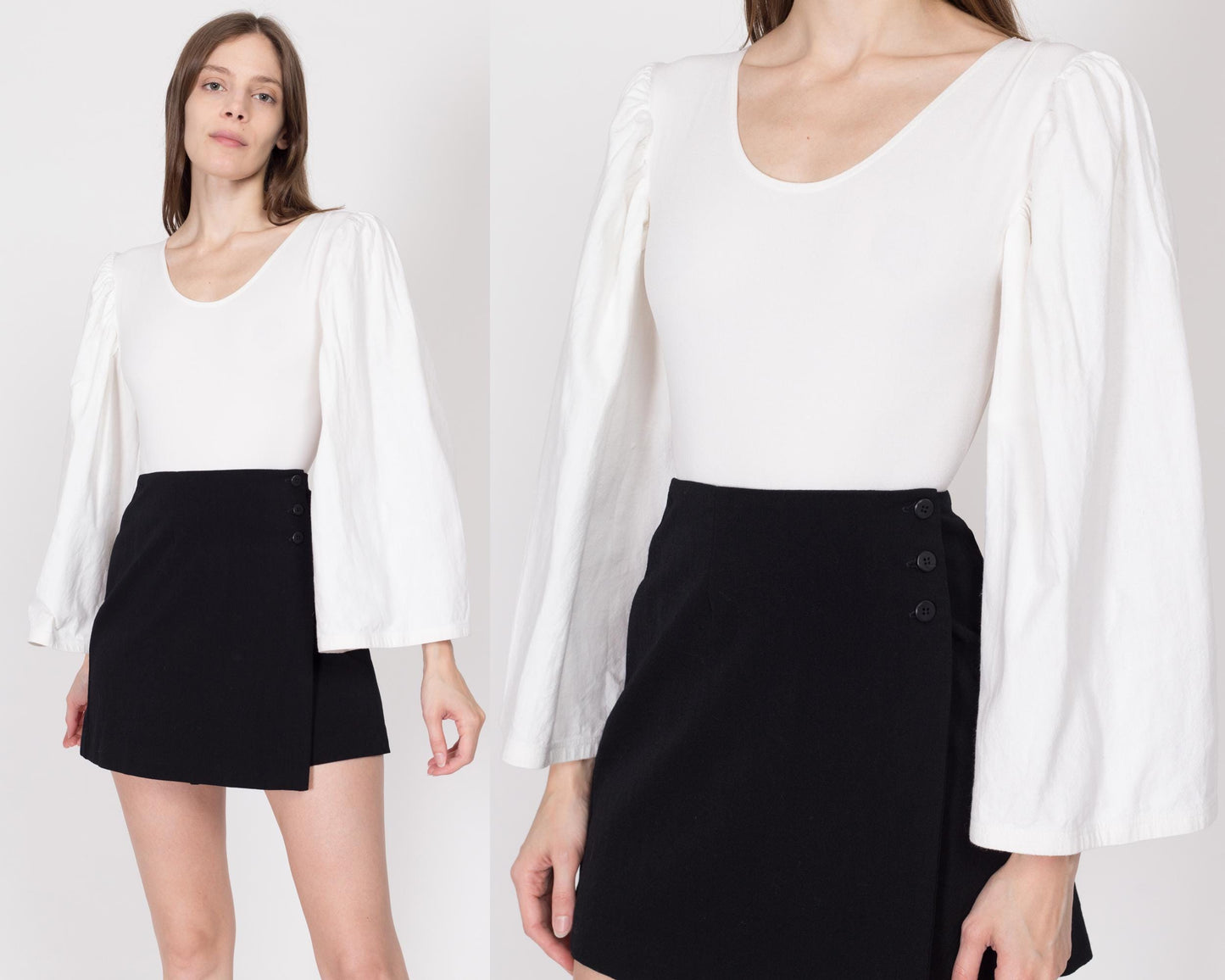 XS 90s White Bell Sleeve Leotard Bodysuit | Vintage Ballet Dancer Scoop Neck Costume Top