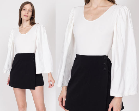 XS 90s White Bell Sleeve Leotard Bodysuit | Vintage Ballet Dancer Scoop Neck Costume Top