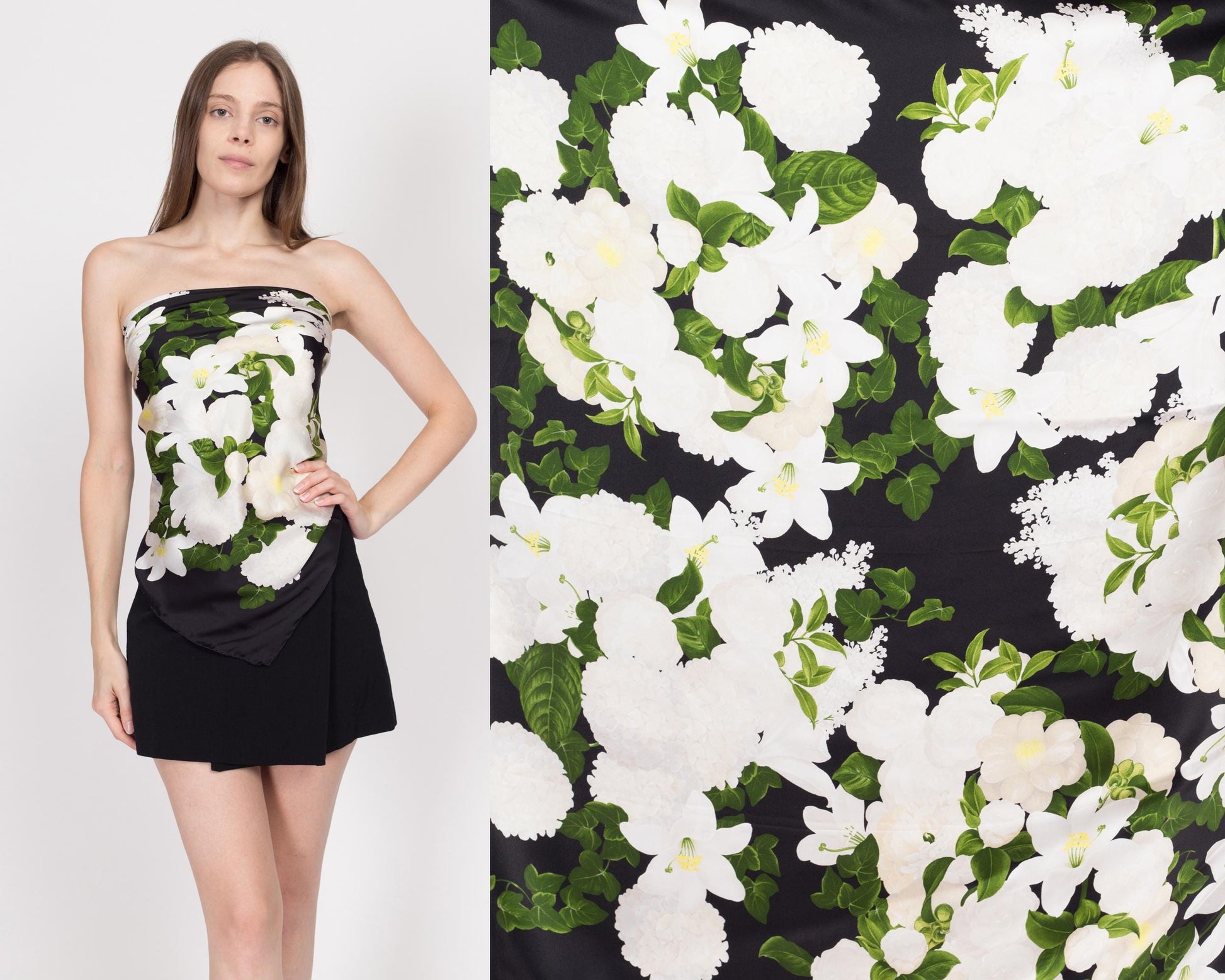 Vintage Chanel Silk Floral Large Square Scarf 37x39"