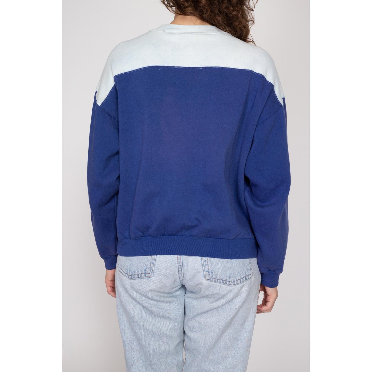 Large 80s Ocean Pacific Surf Sweatshirt | Vintage OP Blue Surfer Graphic Crewneck Pocket Pullover