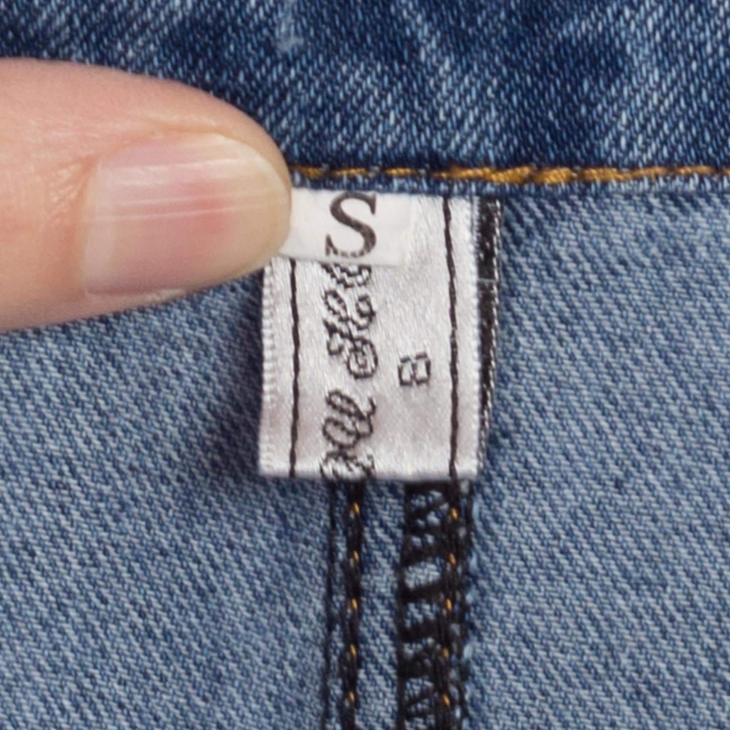 Small 90s Denim A Line Mini Pinafore Dress | Vintage Sleeveless Square Neck Blue Jean Dress