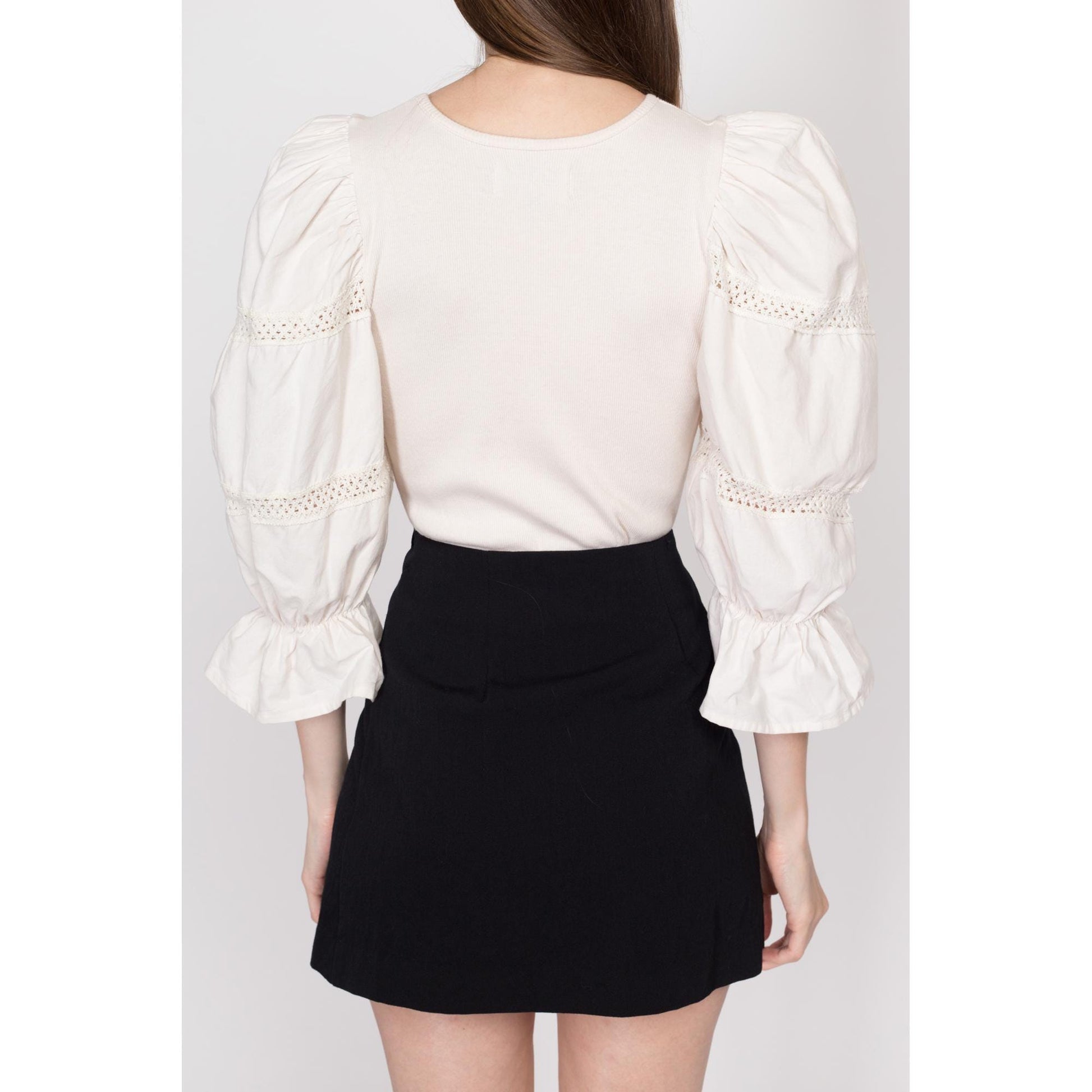 Medium 90s Cream Dirndl Bodysuit Top | Vintage Trachten Ribbed Puff Sleeve Oktoberfest Dirndlbluse