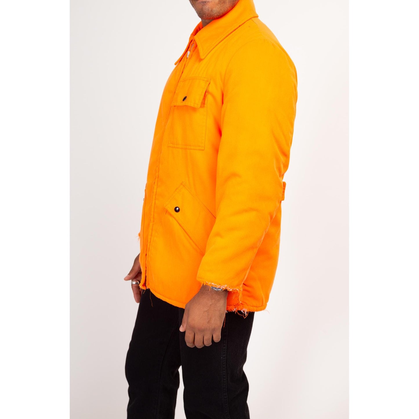 Medium 70s Neon Orange Quilt Lined Hunting Jacket | Vintage Show Shield Samco Distressed Insulated Winter Coat