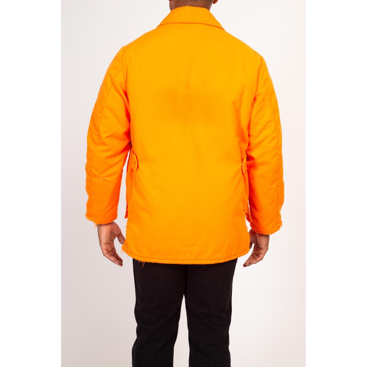 Medium 70s Neon Orange Quilt Lined Hunting Jacket | Vintage Show Shield Samco Distressed Insulated Winter Coat