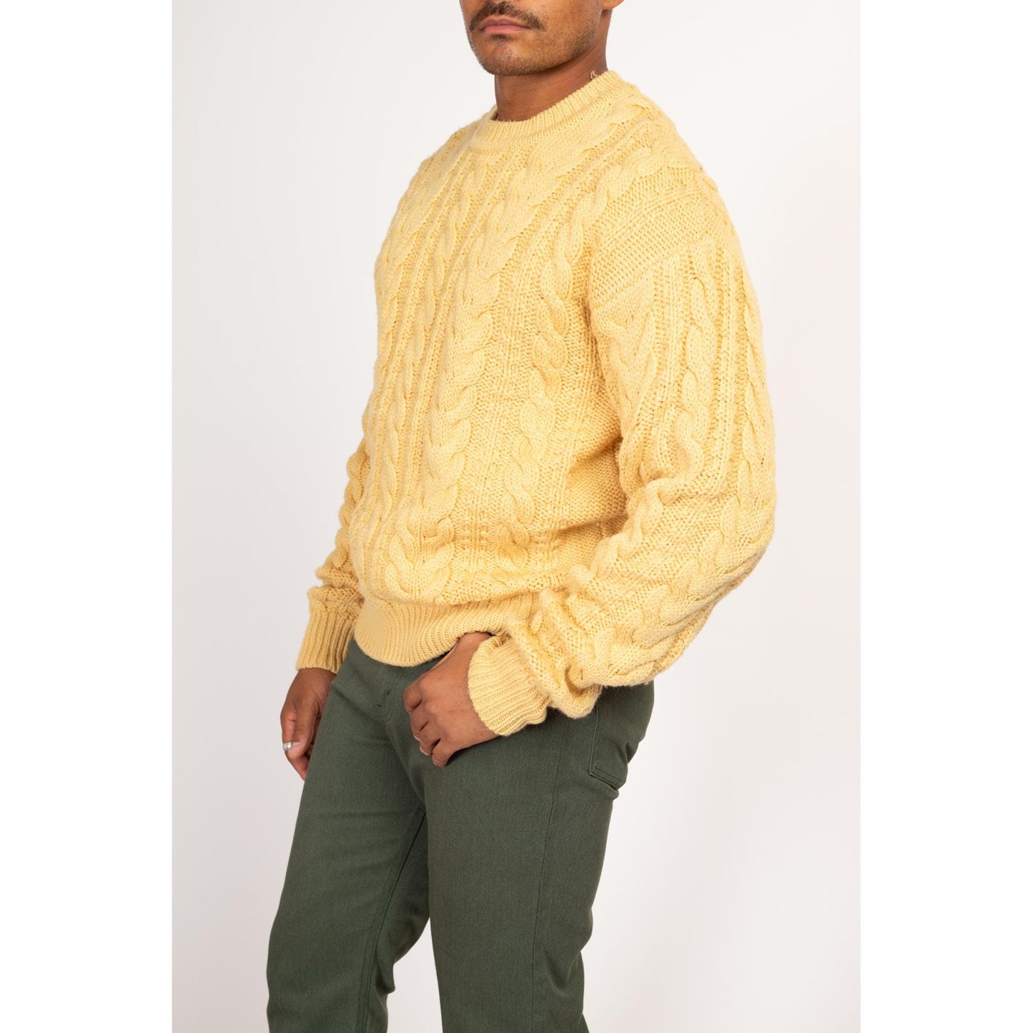 Medium 80s Abercrombie & Fitch Cream Wool Fisherman Sweater | Vintage Cable Knit Pullover Jumper