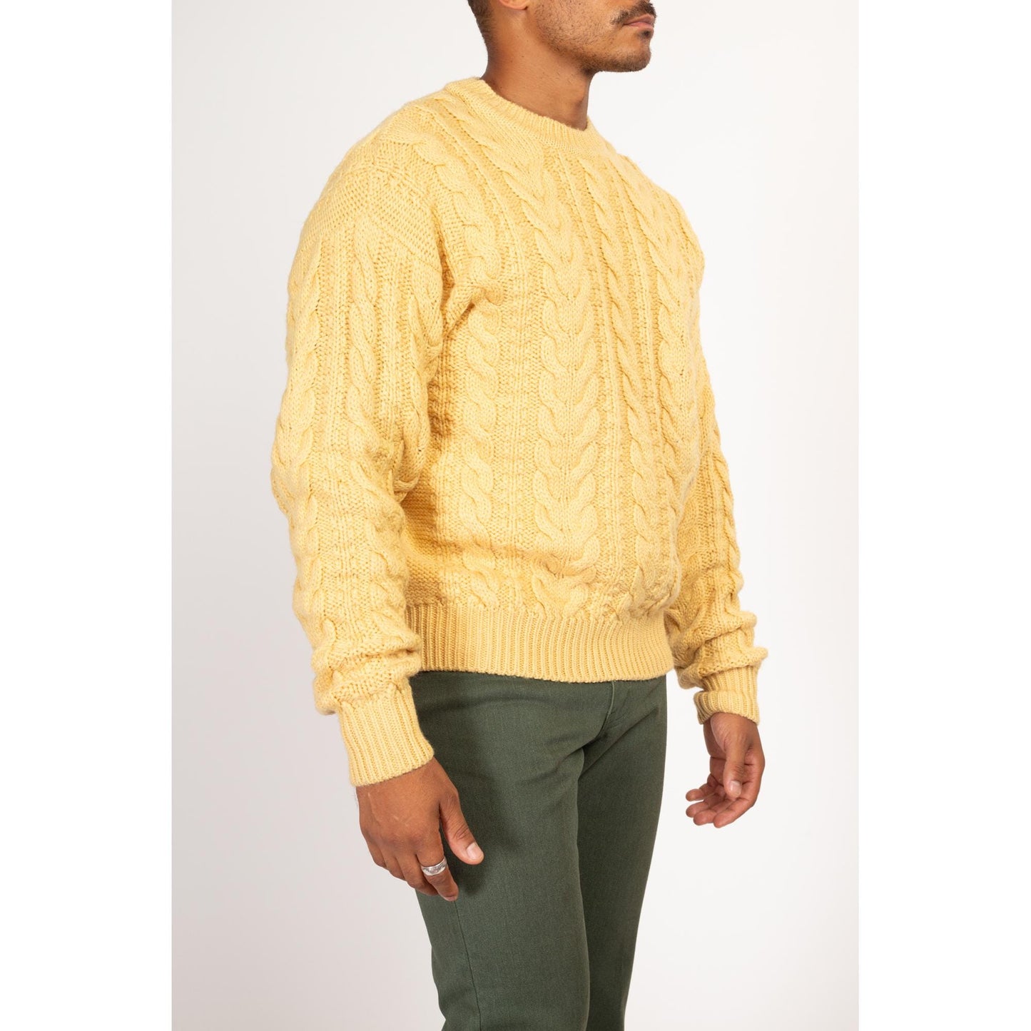 Medium 80s Abercrombie & Fitch Cream Wool Fisherman Sweater | Vintage Cable Knit Pullover Jumper