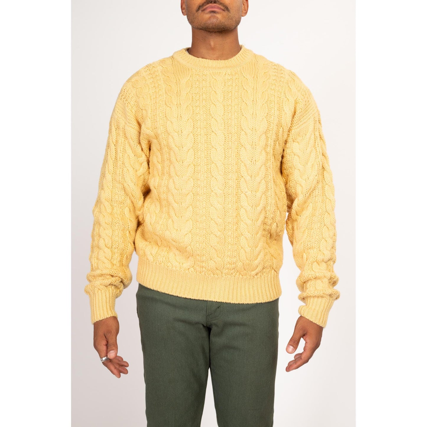 Medium 80s Abercrombie & Fitch Cream Wool Fisherman Sweater | Vintage Cable Knit Pullover Jumper