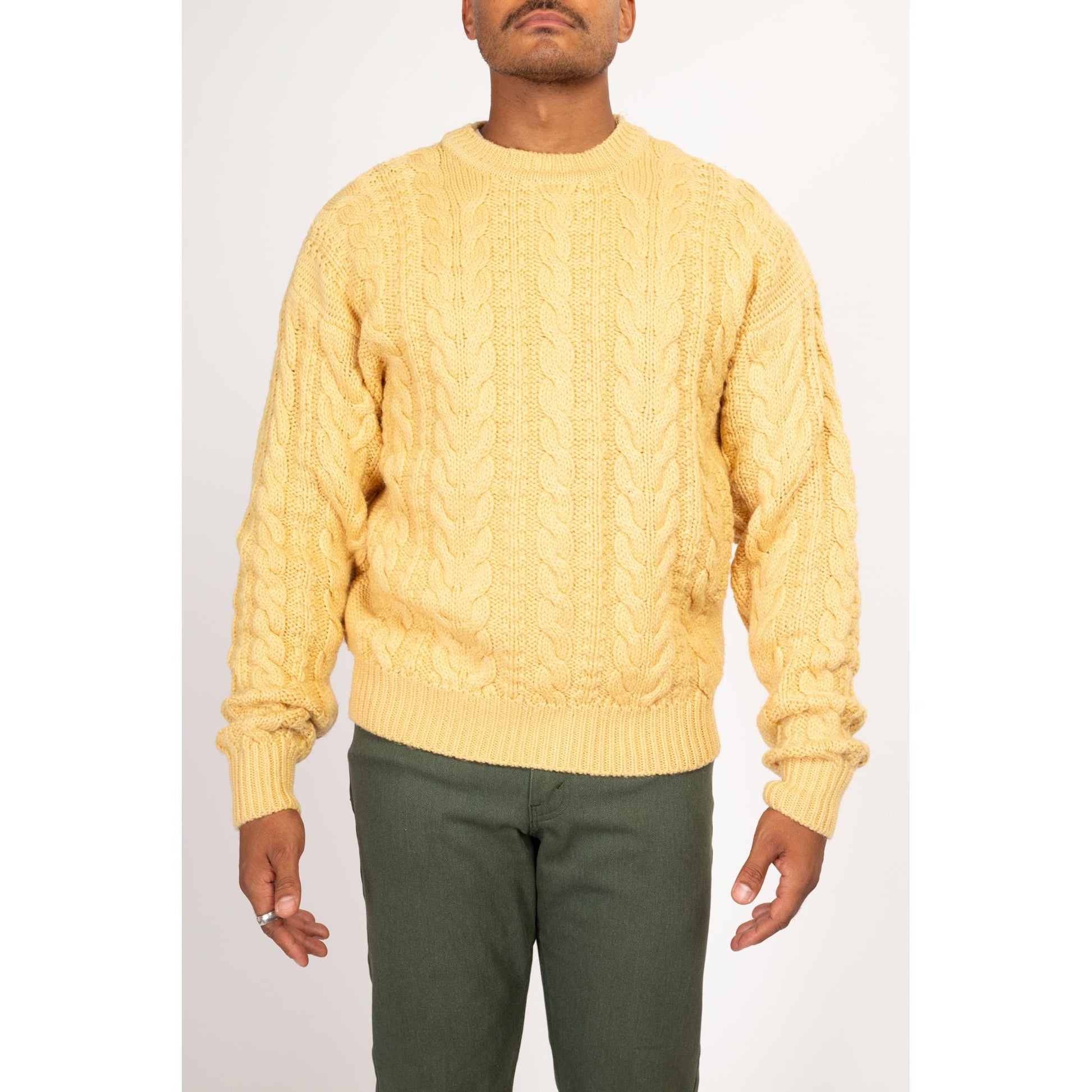 Medium 80s Abercrombie & Fitch Cream Wool Fisherman Sweater | Vintage Cable Knit Pullover Jumper