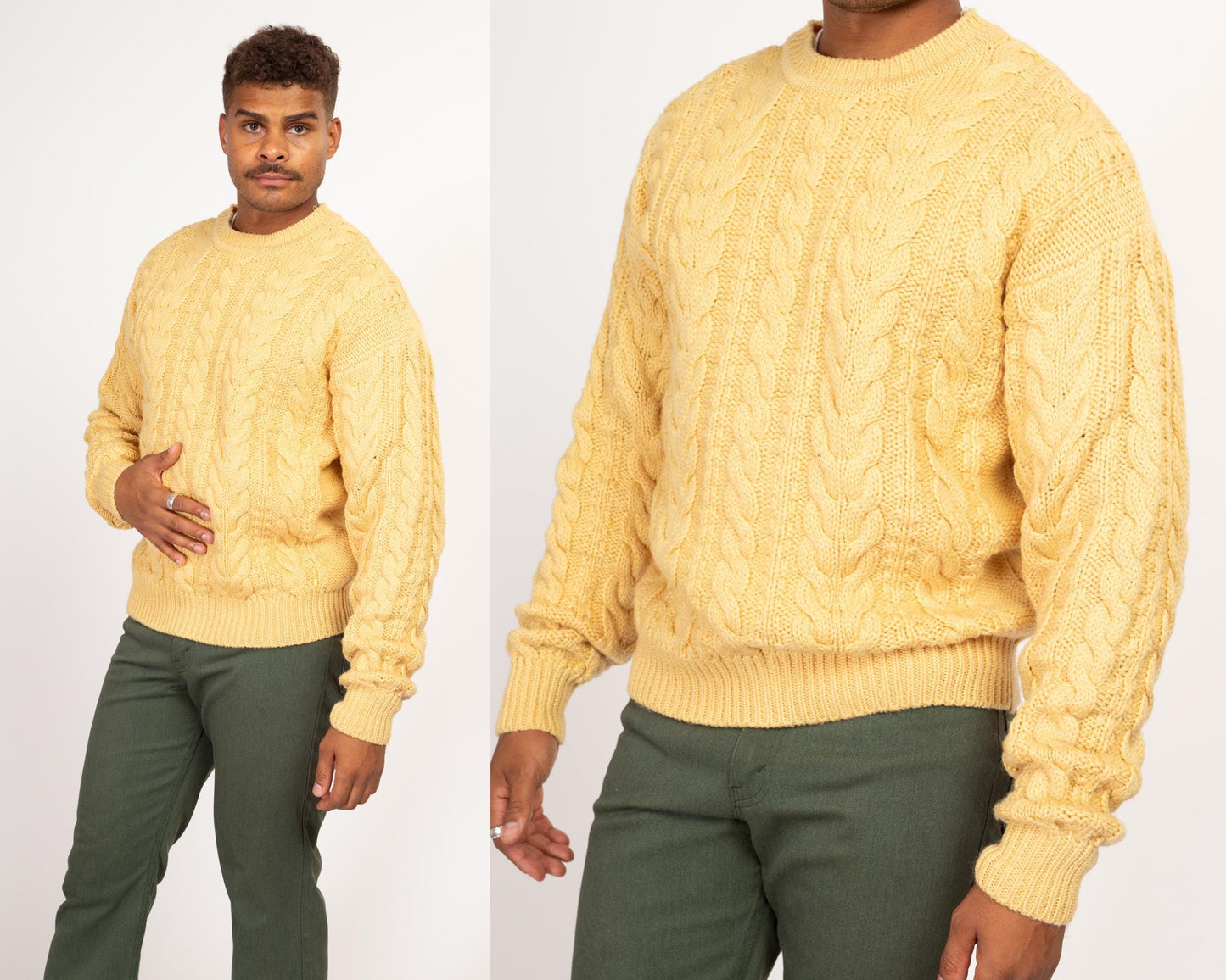 Medium 80s Abercrombie & Fitch Cream Wool Fisherman Sweater | Vintage Cable Knit Pullover Jumper