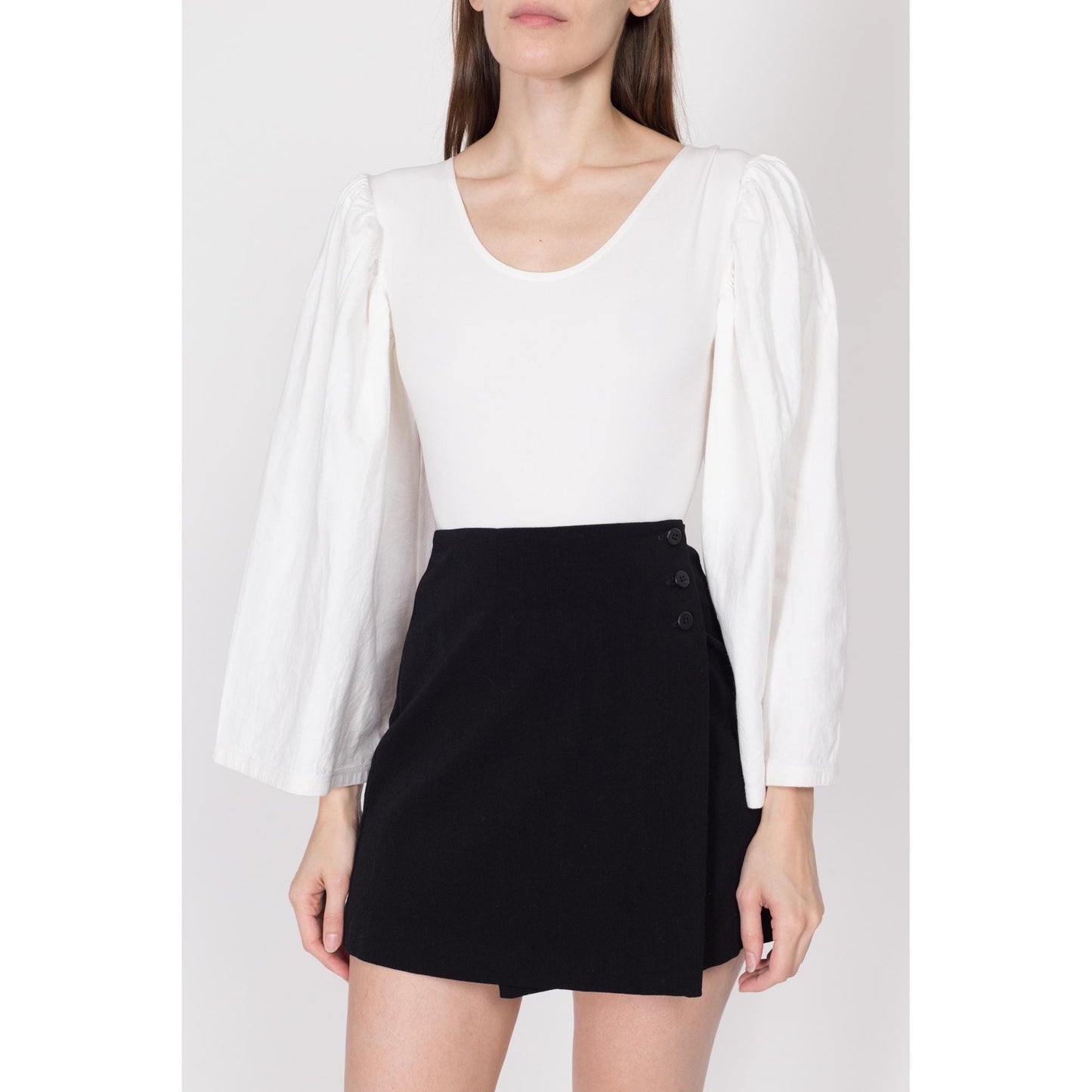 XS 90s White Bell Sleeve Leotard Bodysuit | Vintage Ballet Dancer Scoop Neck Costume Top