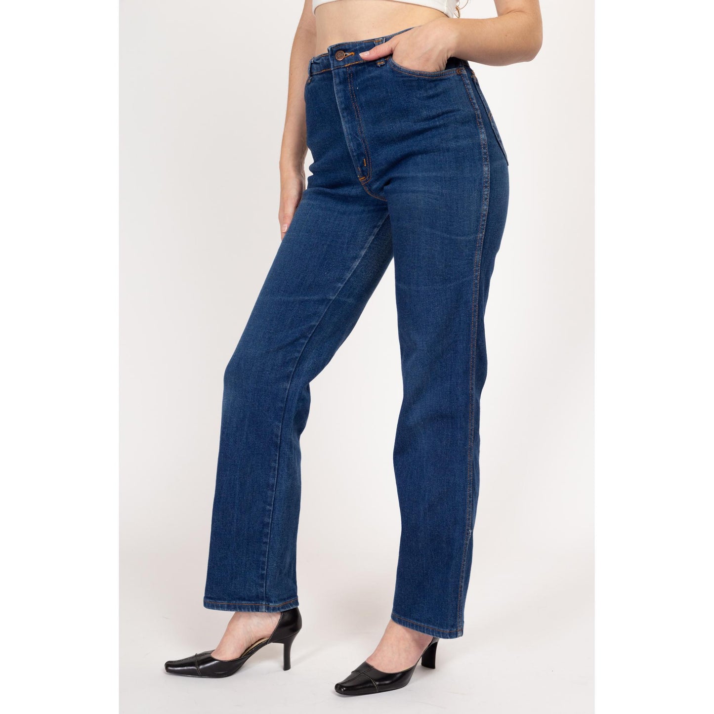 Medium 70s Chic by H.I.S. Dark Wash High Waisted Jeans 28"-29.5" | Vintage Stretch Denim Straight Leg Ankle Jeans