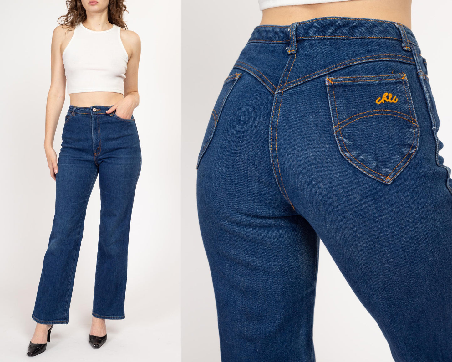 Medium 70s Chic by H.I.S. Dark Wash High Waisted Jeans 28"-29.5" | Vintage Stretch Denim Straight Leg Ankle Jeans