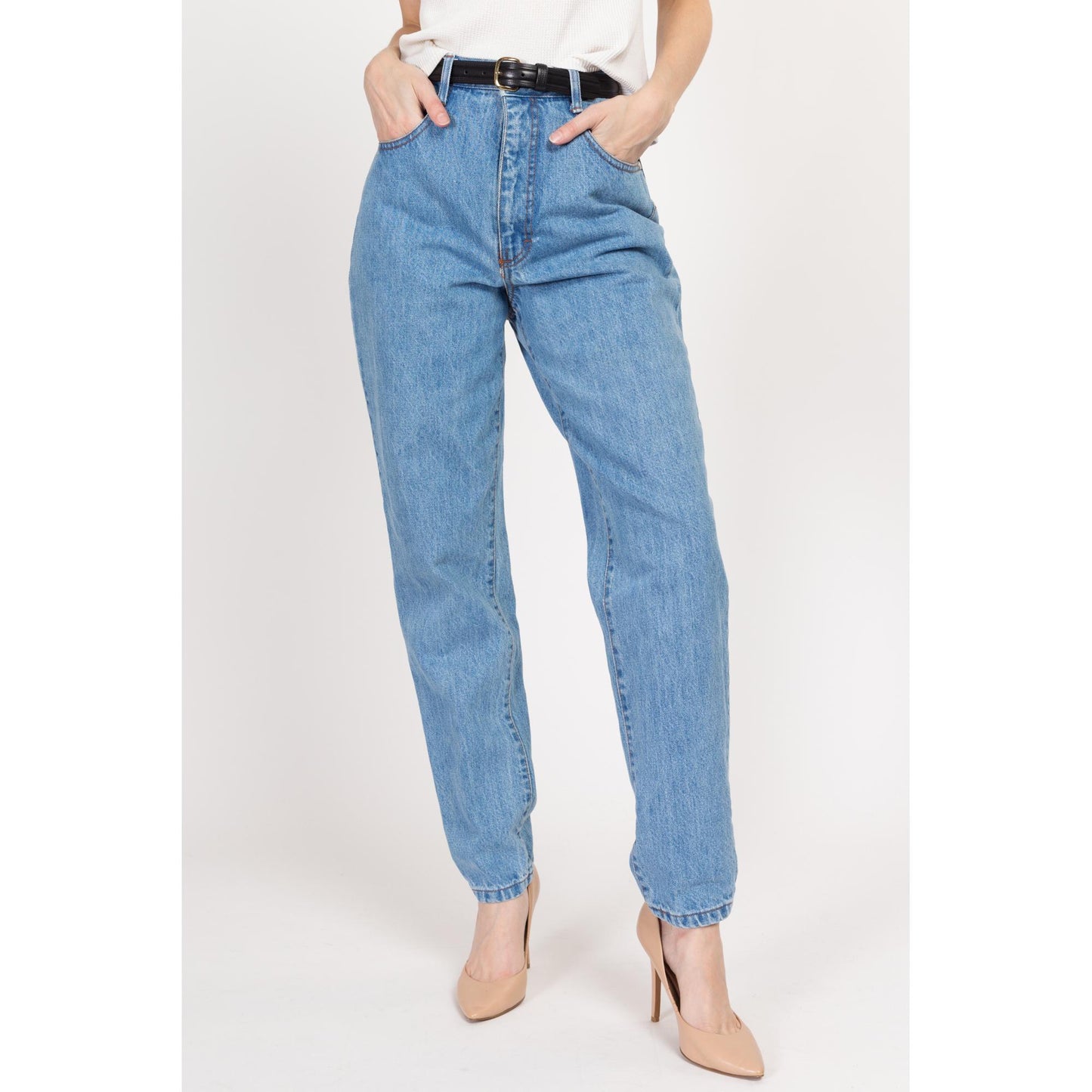 Small 80s Gitano High Waisted Mom Jeans 26" | Vintage Curvy Fit Light Wash Long Inseam Denim
