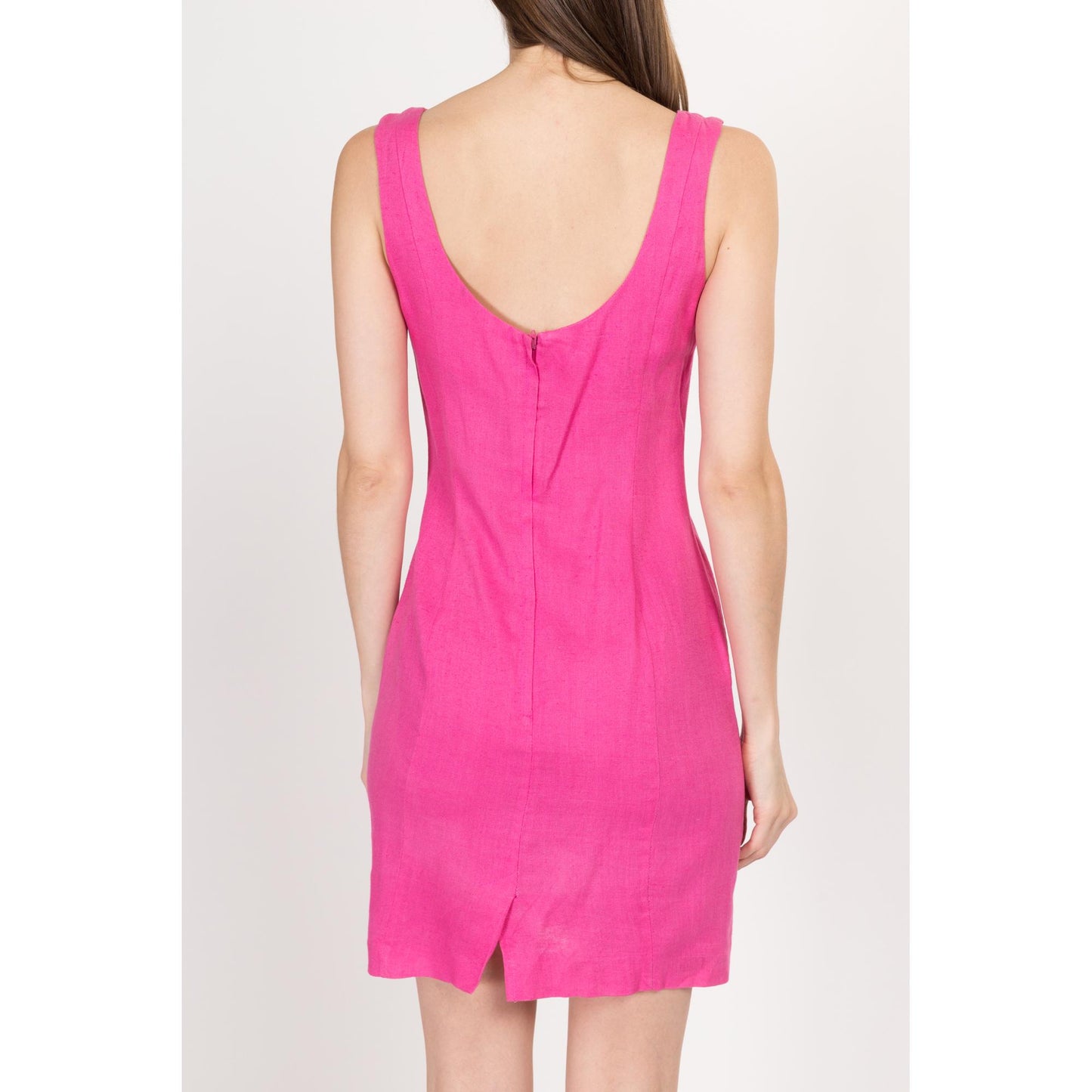 XS 90s Hot Pink Linen Blend Low Back Mini Dress | Vintage The Limited Sleeveless Cocktail Party Dress