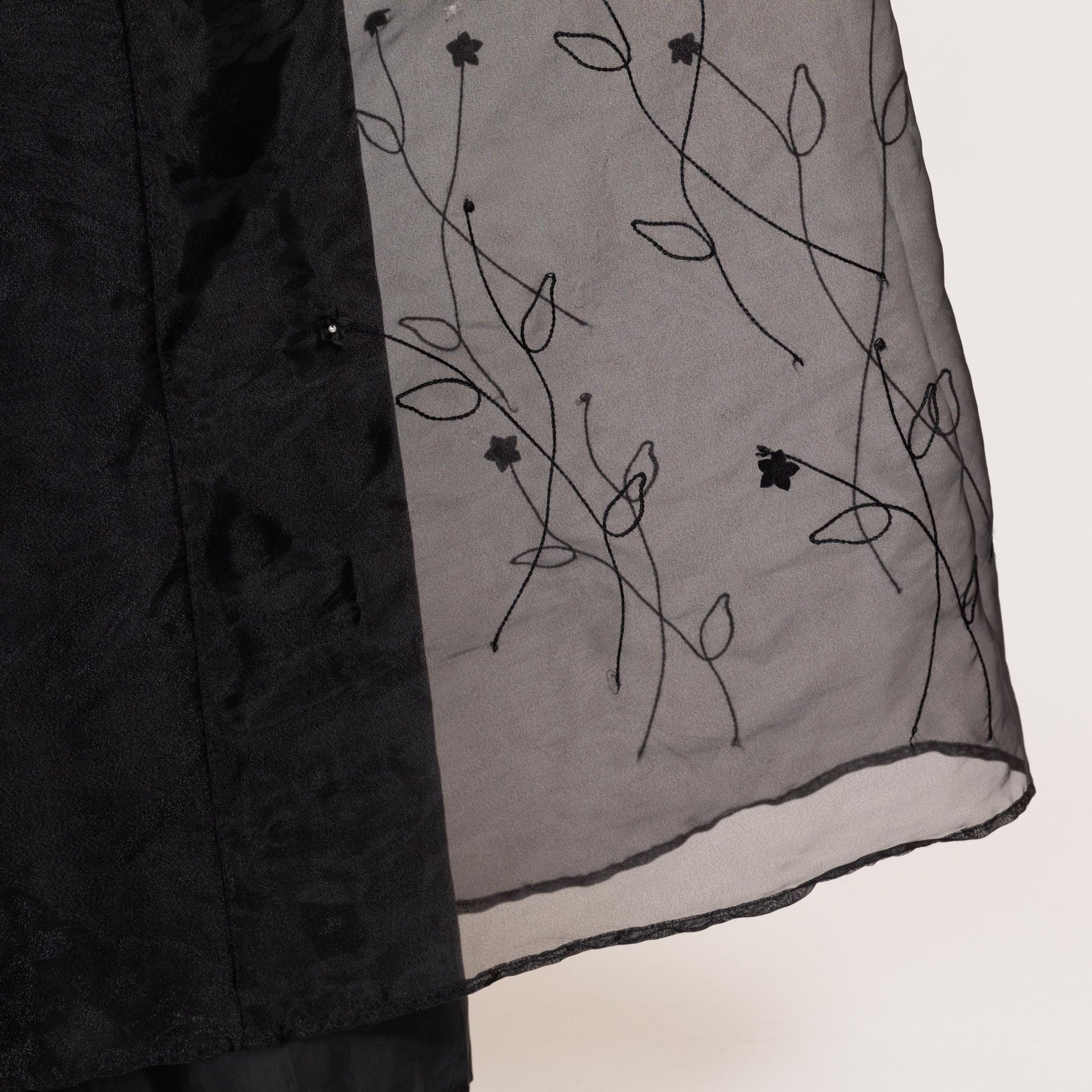 Sm-Med 80s Black Organza Floral Maxi Skirt 28" | Vintage Sheer Formal High Waisted Full Skirt