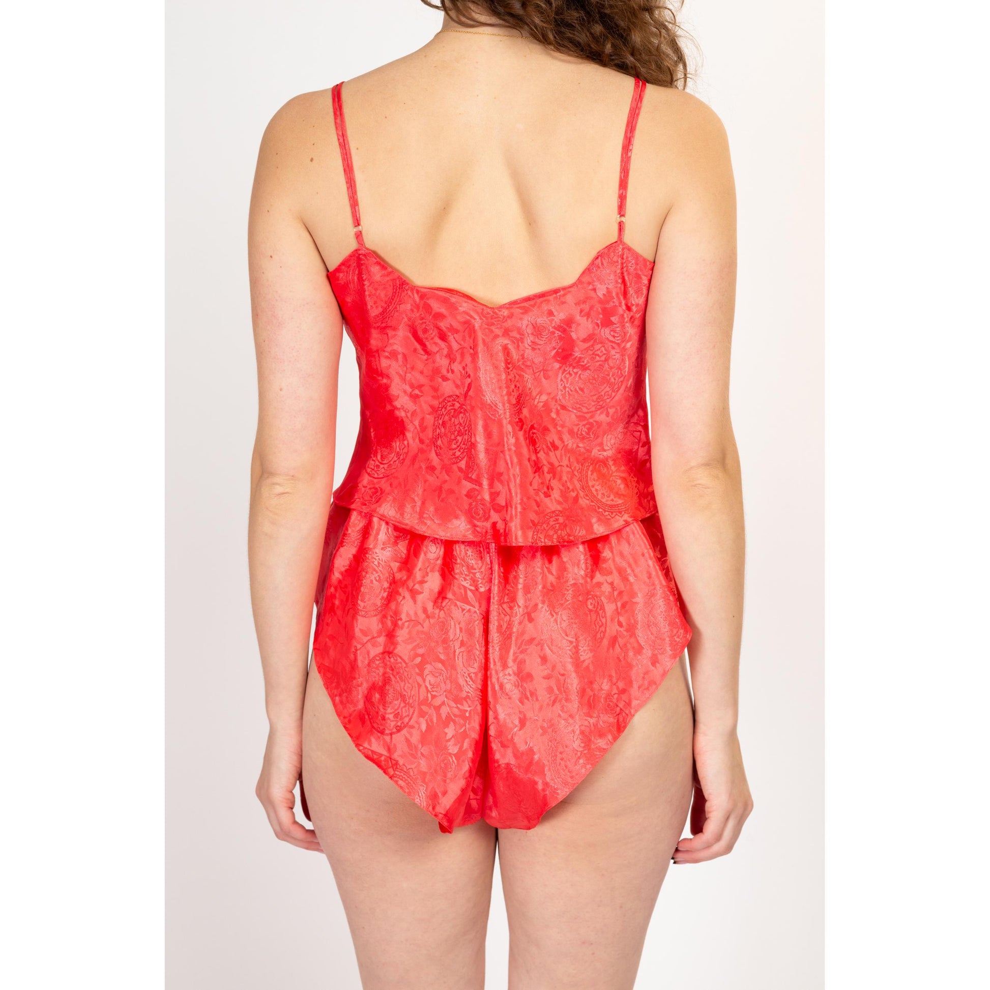 Medium 90s Victoria's Secret Coral Pink Floral Lingerie Set | Vintage Loungewear Two Piece Matching Panty Tap Pants & Camisole