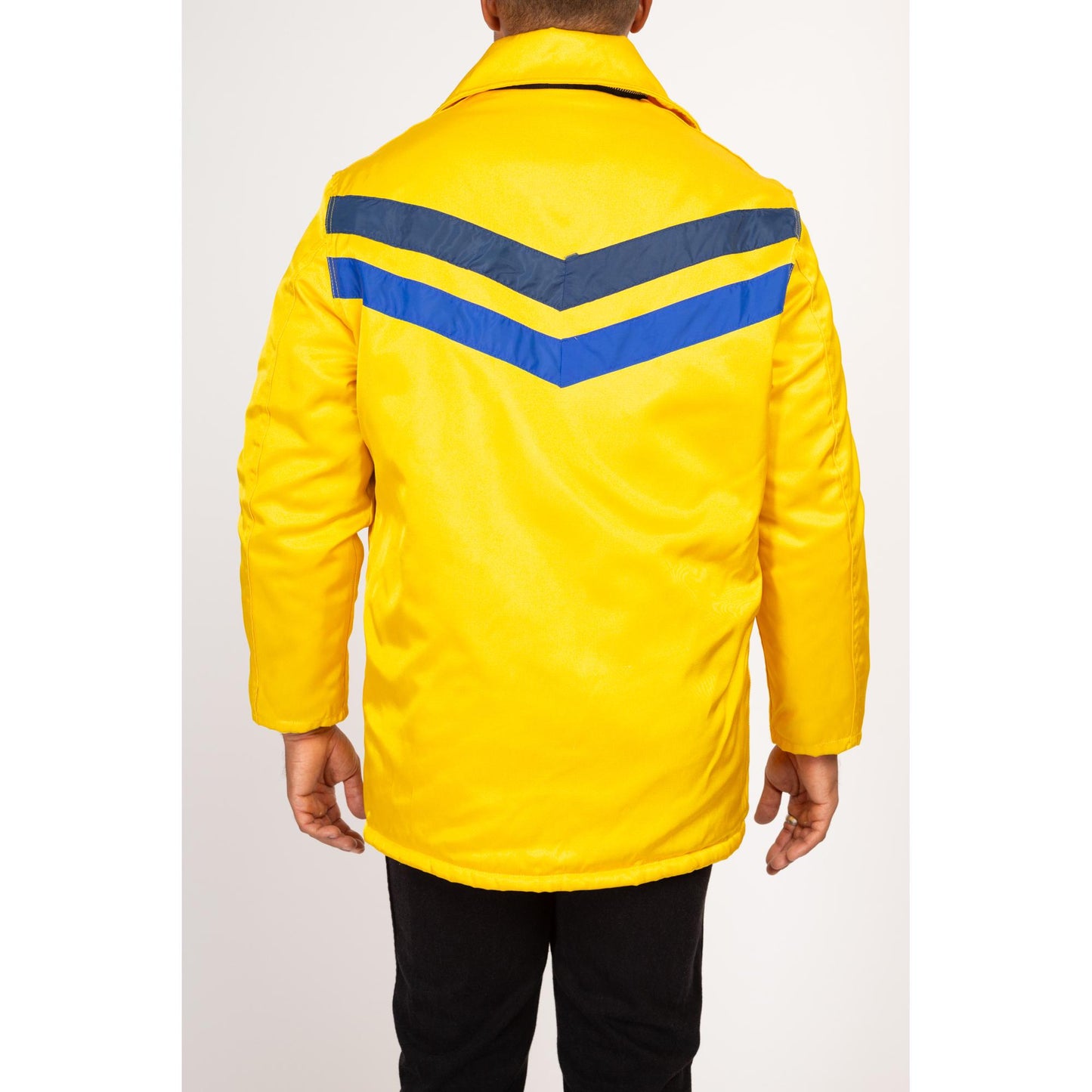 Medium 70s Yellow Fireman Jacket | Vintage Insulated Zip Up Puffy Firefighter Uniform Coat