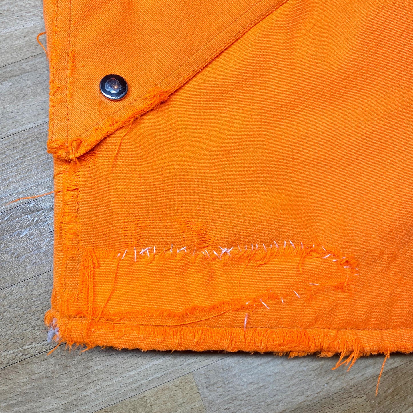 Medium 70s Neon Orange Quilt Lined Hunting Jacket | Vintage Show Shield Samco Distressed Insulated Winter Coat