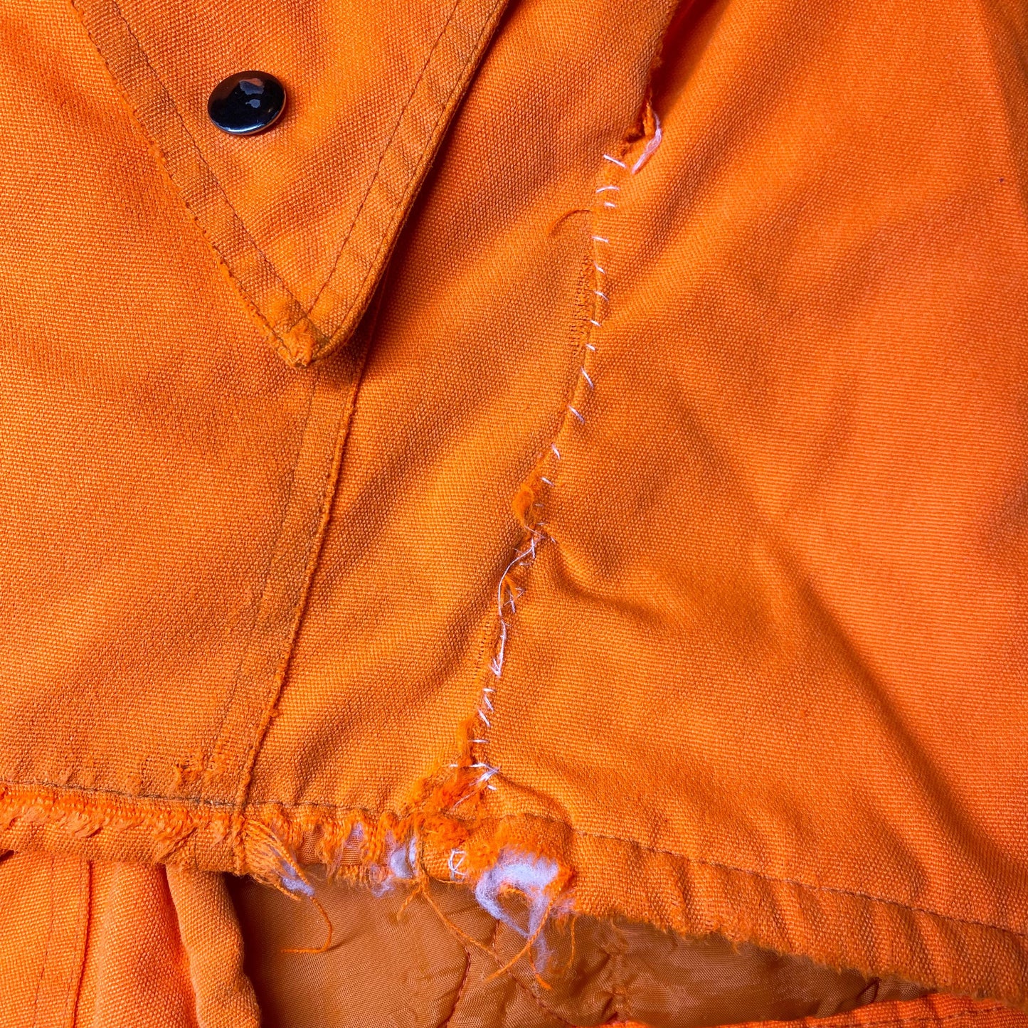 Medium 70s Neon Orange Quilt Lined Hunting Jacket | Vintage Show Shield Samco Distressed Insulated Winter Coat