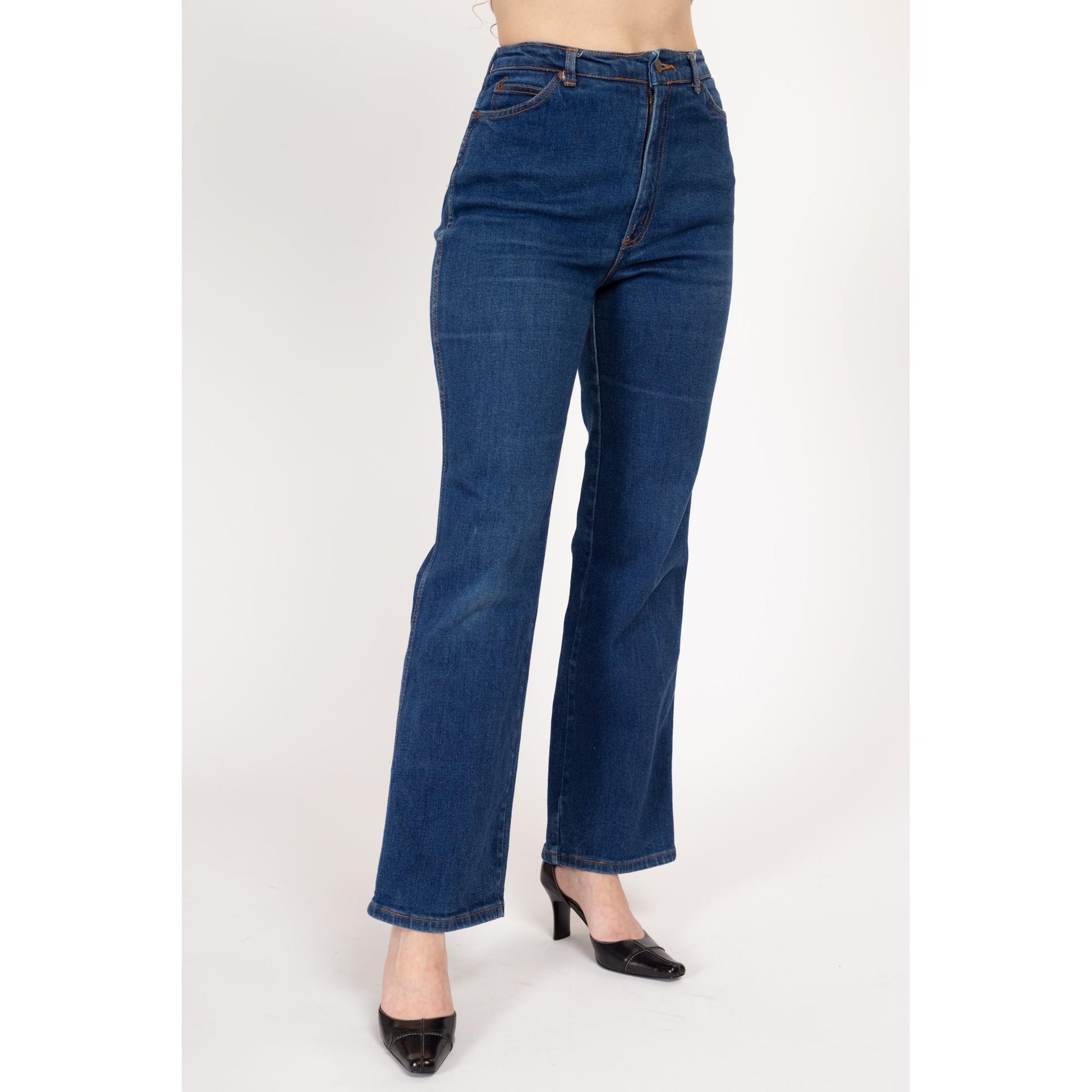 Medium 70s Chic by H.I.S. Dark Wash High Waisted Jeans 28"-29.5" | Vintage Stretch Denim Straight Leg Ankle Jeans