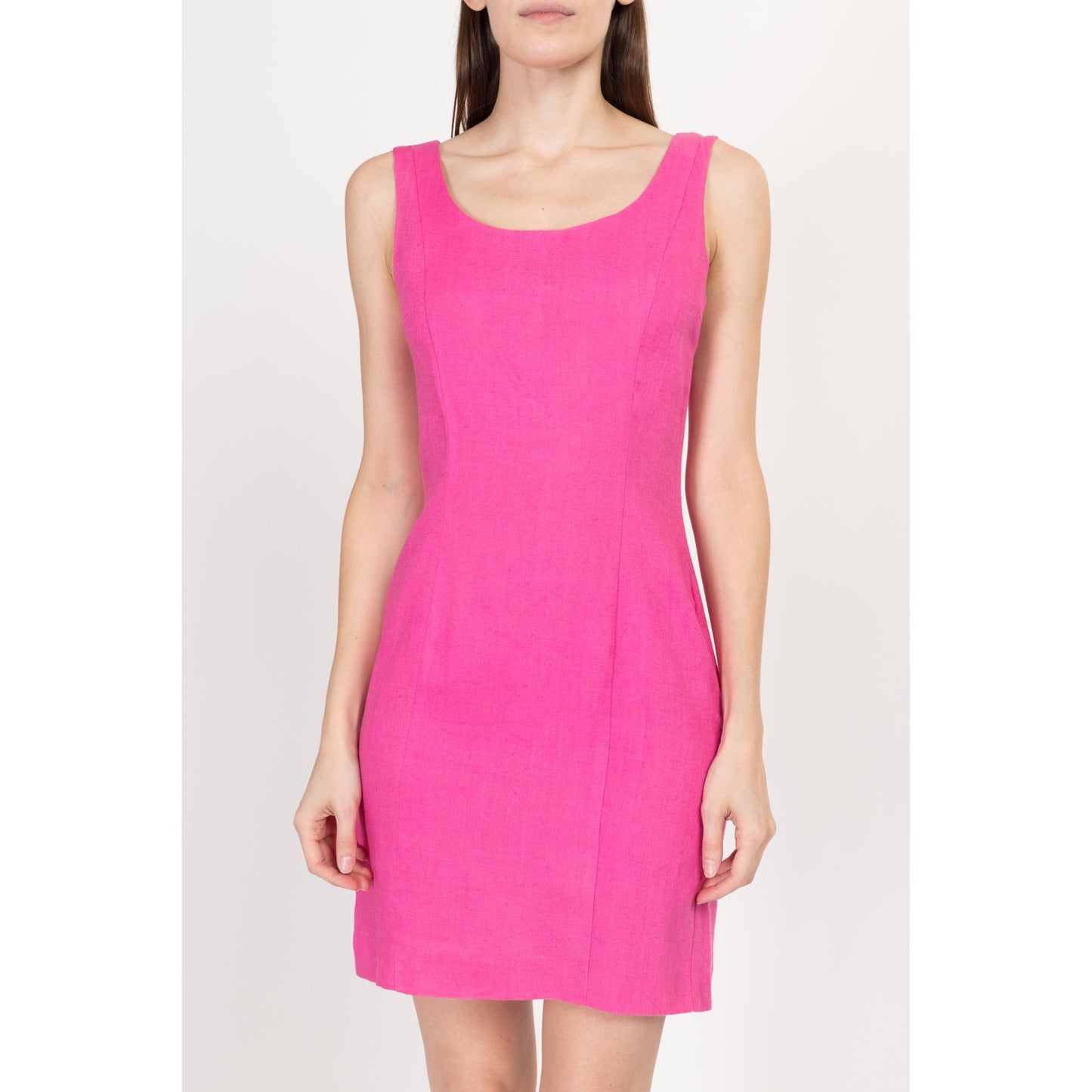 XS 90s Hot Pink Linen Blend Low Back Mini Dress | Vintage The Limited Sleeveless Cocktail Party Dress
