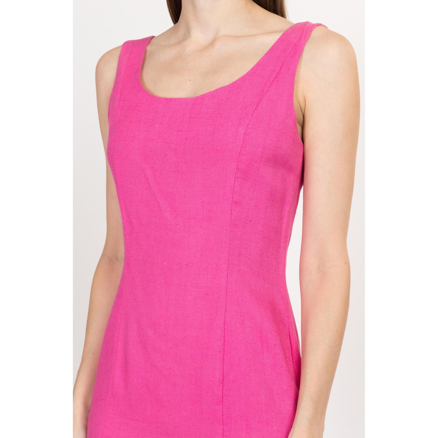 XS 90s Hot Pink Linen Blend Low Back Mini Dress | Vintage The Limited Sleeveless Cocktail Party Dress