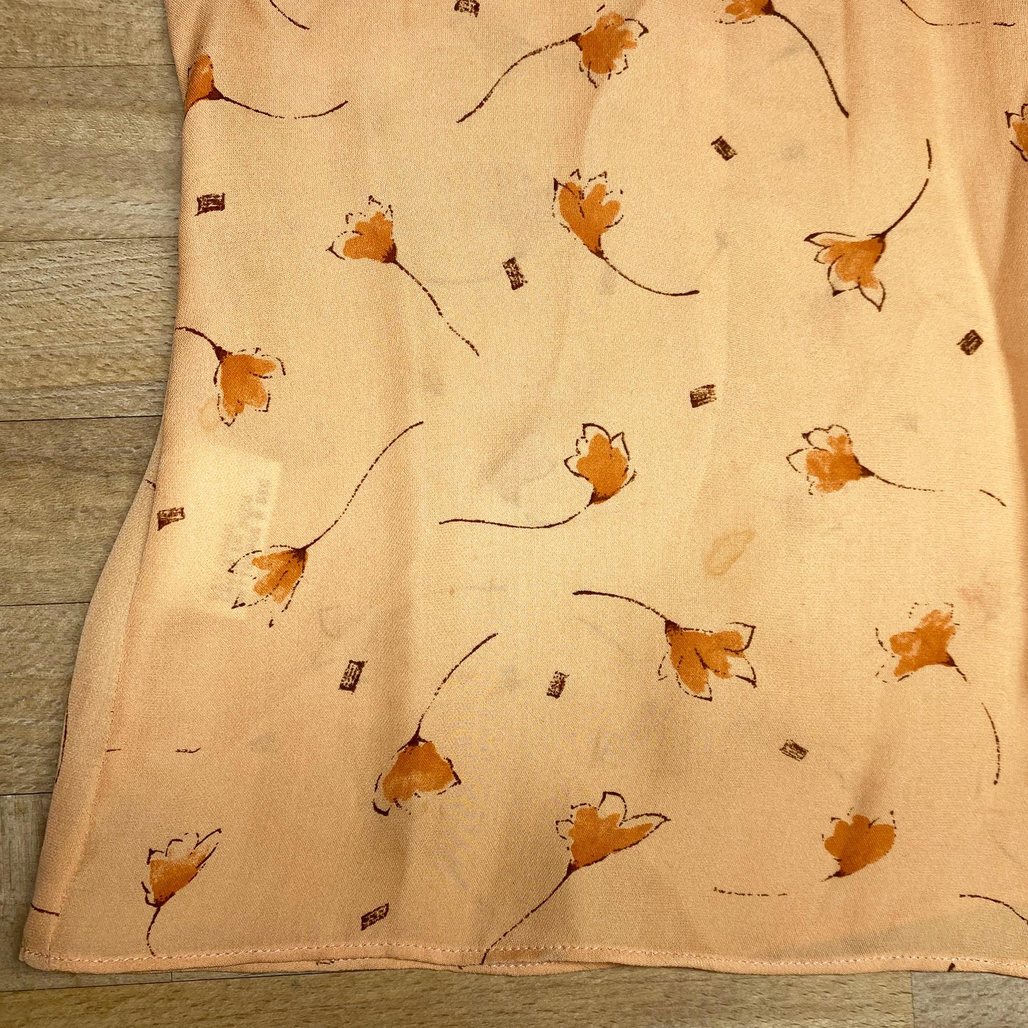 Medium 90s Orange Silk Windy Floral Wrap Blouse Size 10 | Vintage Long Sleeve Ruffle Trim Top